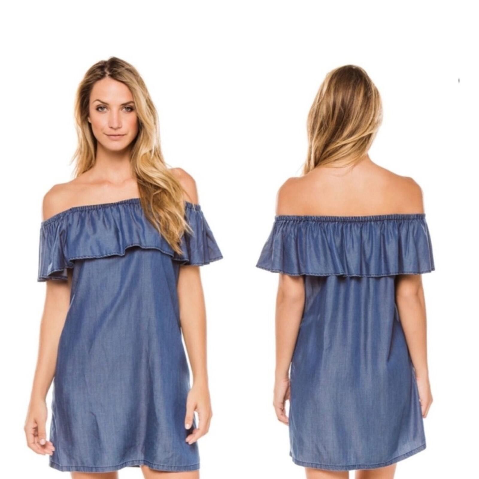 Tommy Bahama Tommy Bahama Womens Blue Tencel Off Shoulder Ruffle Dress M Size M / US 6-8 / IT 42-44 - 2 Thumbnail