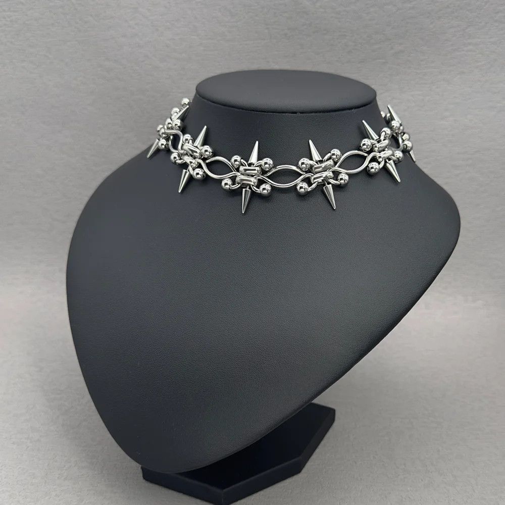 Jewelry Piercing Spike Double Layer Chain Cross Necklace Size ONE SIZE - 2 Thumbnail