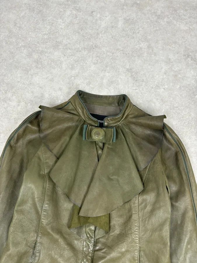 Emporio Armani AW2009 Emporio Armani Green Lamb Skin Ruffle Collar Jacket Size M / US 6-8 / IT 42-44 - 4 Thumbnail