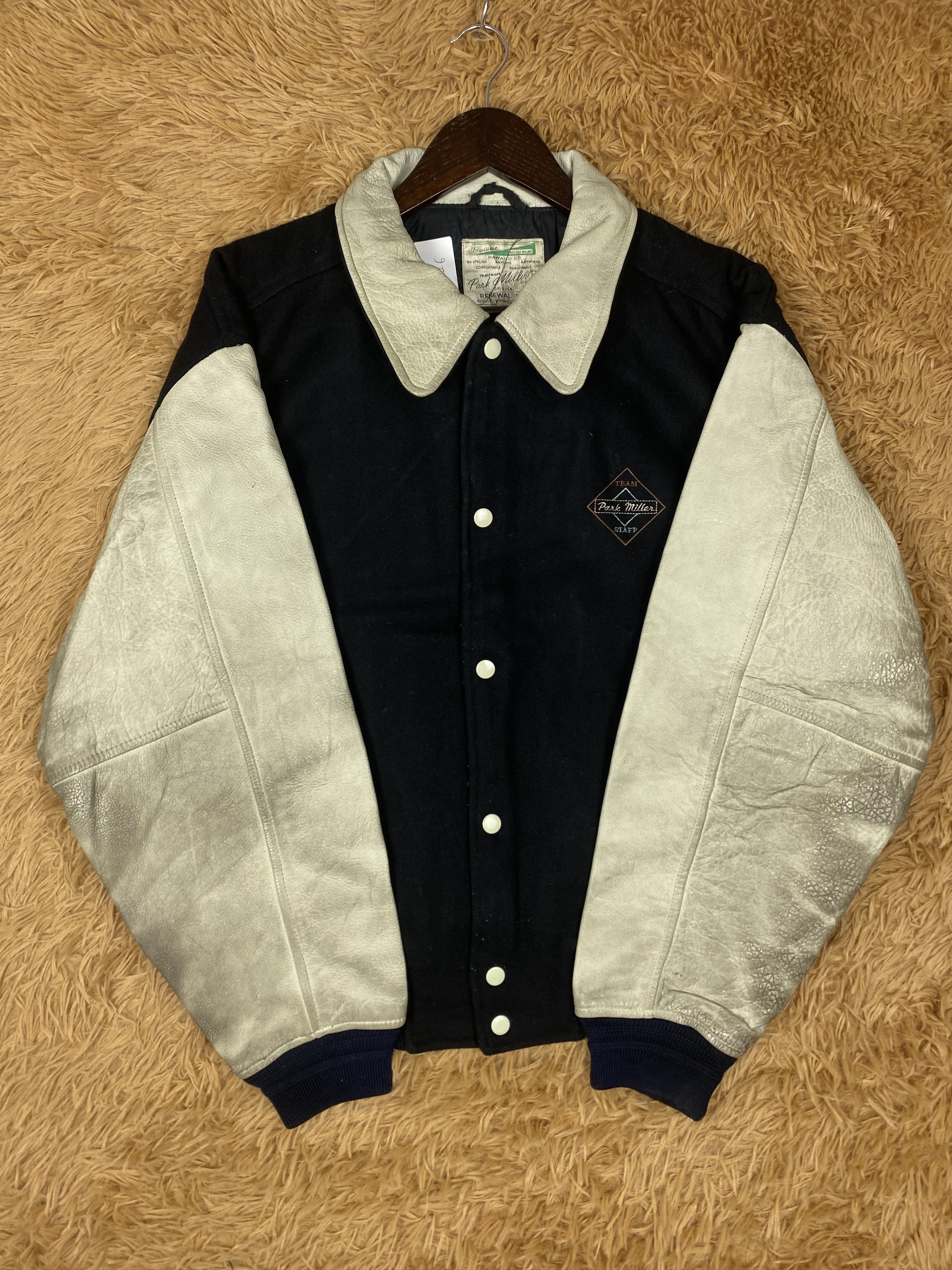 Japanese Brand Vintage Park Miller 90s Leather Sleeve Varsity Jacket DJ0214 Size US L / EU 52-54 / 3 - 4 Thumbnail