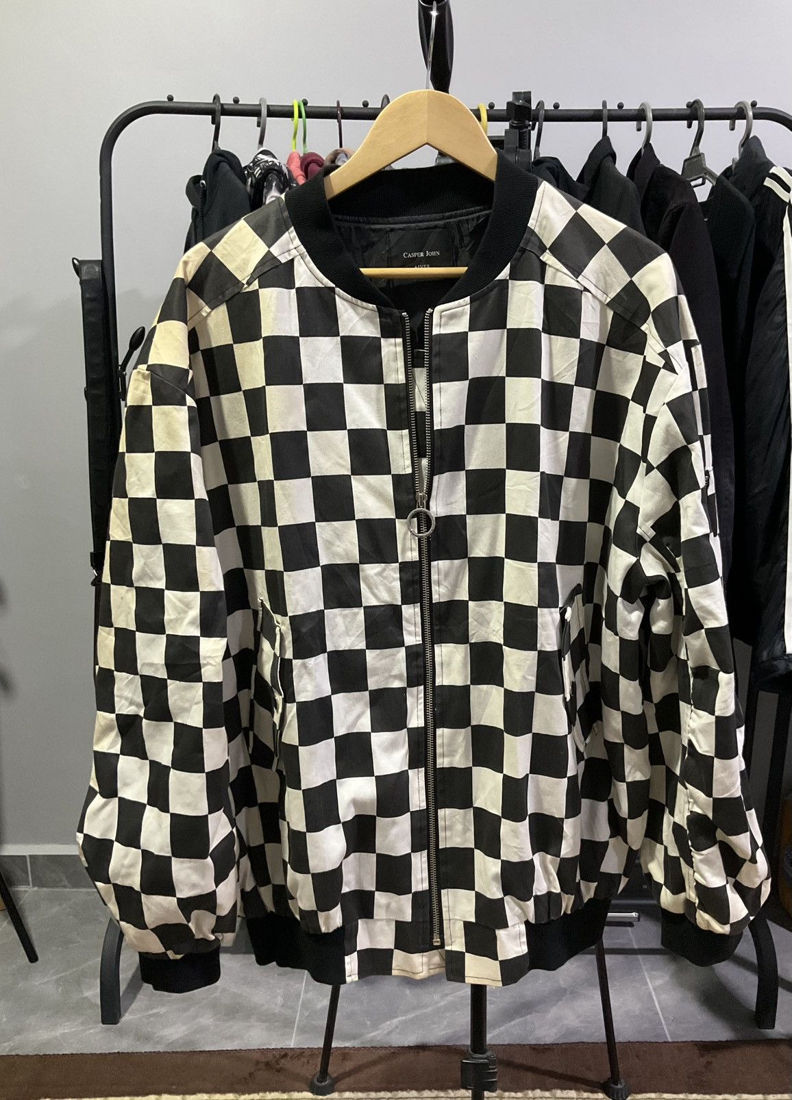 Art Comes First Black and White Checkered Mens Bomber Jacket Casper John Size US XXL / EU 58 / 5 - 1 Thumbnail