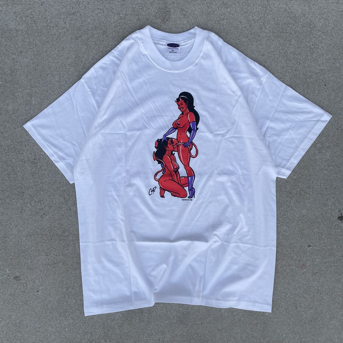 Vintage Vintage 1998 Coop Devil Girls white graphic t-shirt Size US XL / EU 56 / 4 - 3 Thumbnail