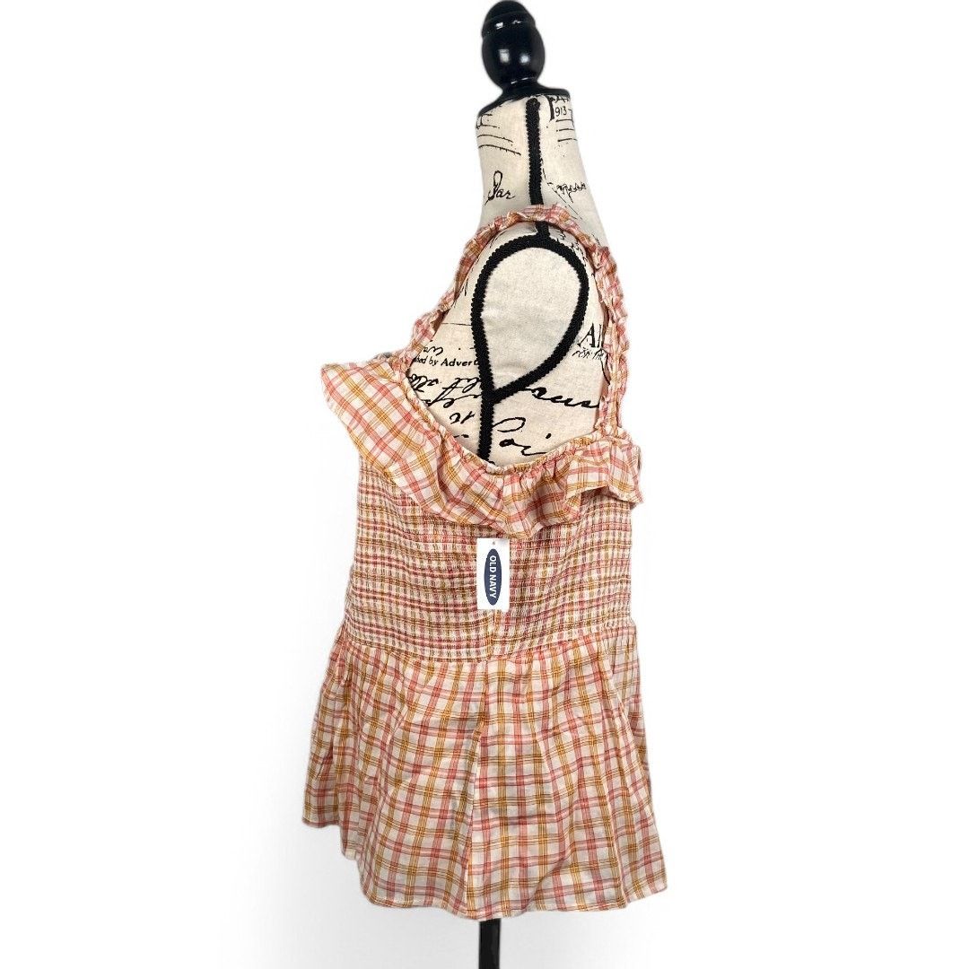 Old Navy Old Navy Ruffled Smocked Bodice Plaid Sleeveless Top Large Size L / US 10 / IT 46 - 7 Thumbnail