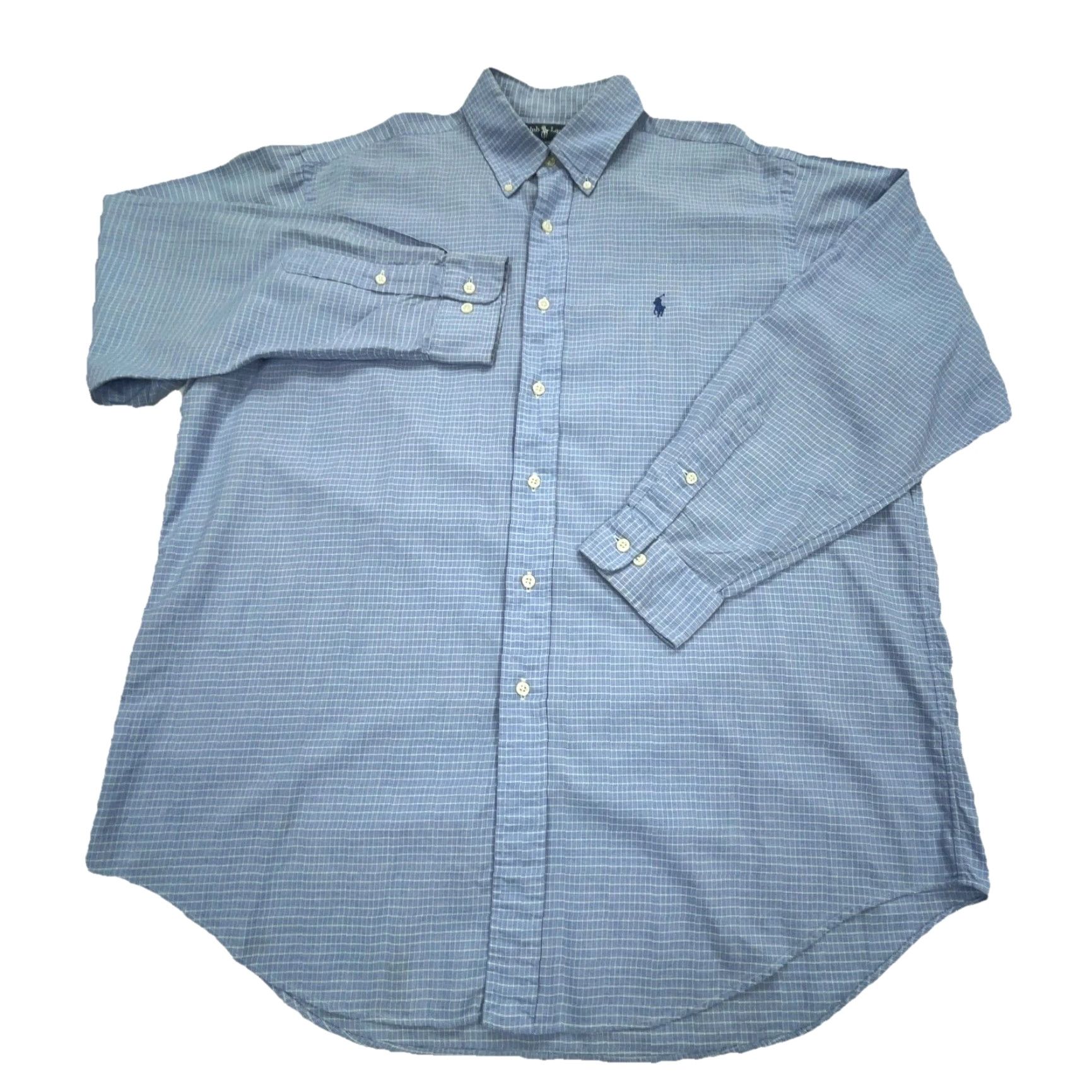 Ralph Lauren Ralph Lauren Shirt Men 16.5 34 Blue Plaid Button Up Dress Yarmouth Pony Adult Size 46R - 2 Thumbnail