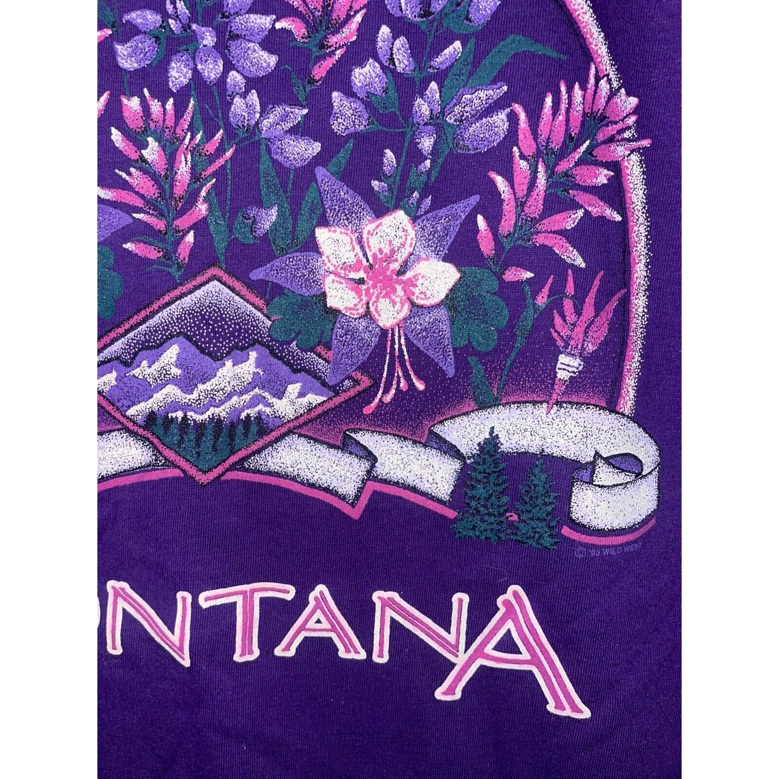 Jerzees Vintage Montana Wildflower Shirt Flower Purple Tee VTG 90s Size US L / EU 52-54 / 3 - 5 Thumbnail