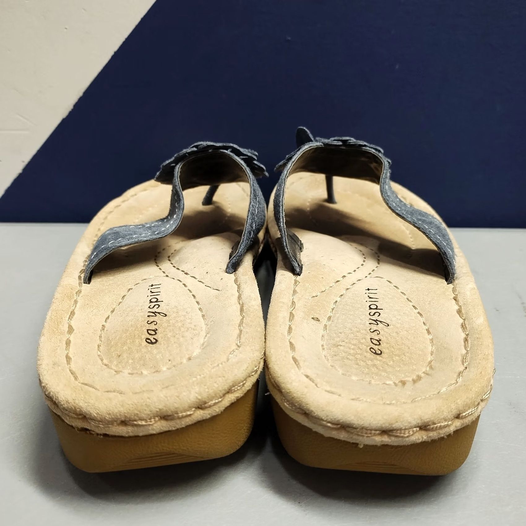 Vintage Easy Spirit Thong Womens Brown & Blue DreamLove Sandals Leather Slip Size US 9 / IT 39 - 5 Thumbnail