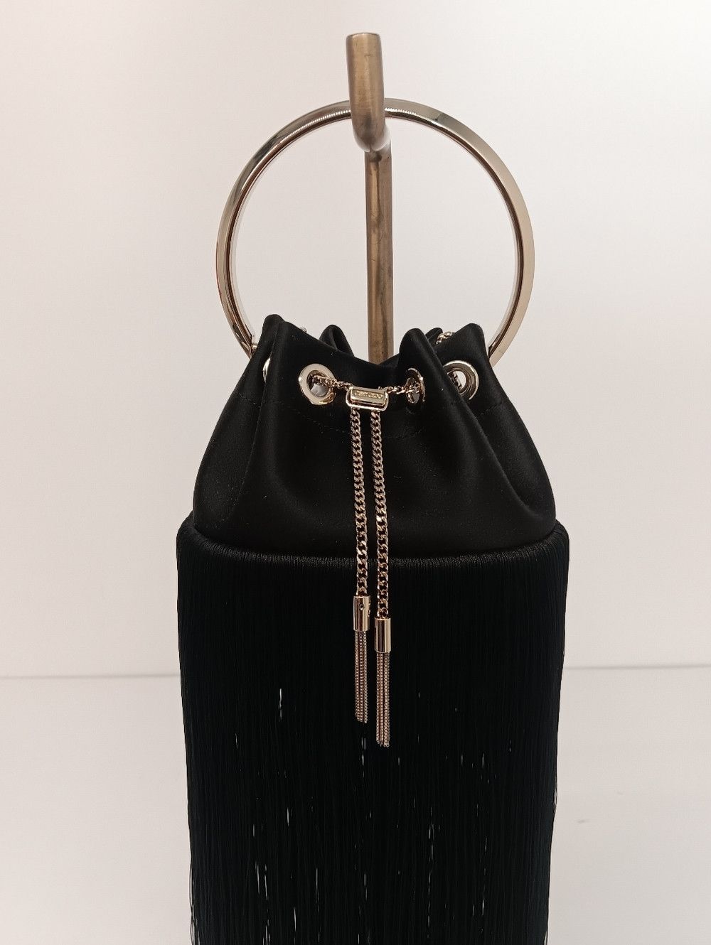 Jimmy Choo Jimmy Choo Bon Bon Small Fringed Satin Bucket Bag - Black Size ONE SIZE - 4 Thumbnail