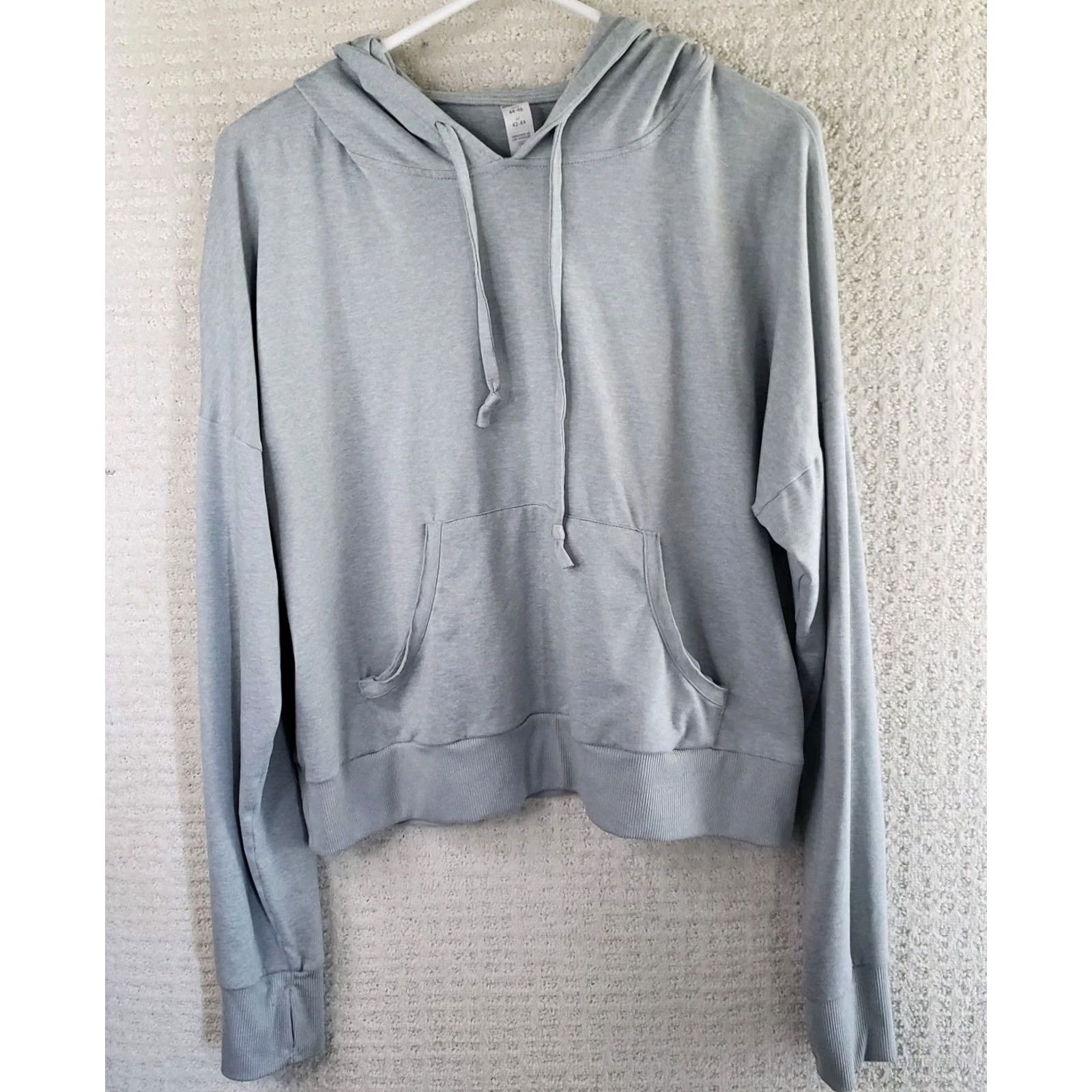Vintage MARIKA Women's L Gray Lightweight HOODIE Long Sleeve Thumb Hole Kangaroo Pockets Pullover Casual Activewear Womens Size L / US 10 / IT 46 - 2 Thumbnail