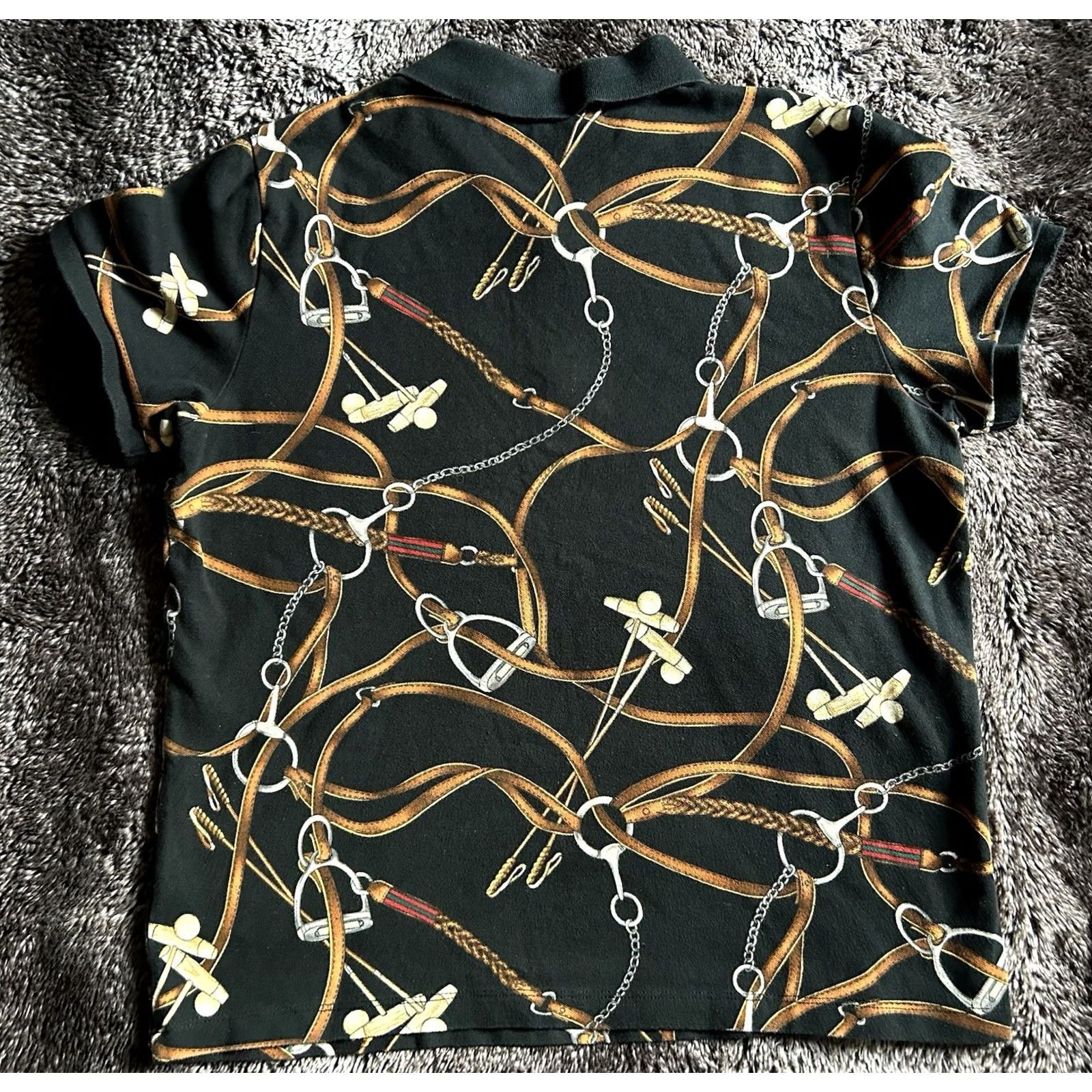 Ralph Lauren VINTAGE Ralph Lauren Black Equestrian Bridle Print Polo T-Shirt Petite L Womens Size L / US 10 / IT 46 - 2 Thumbnail