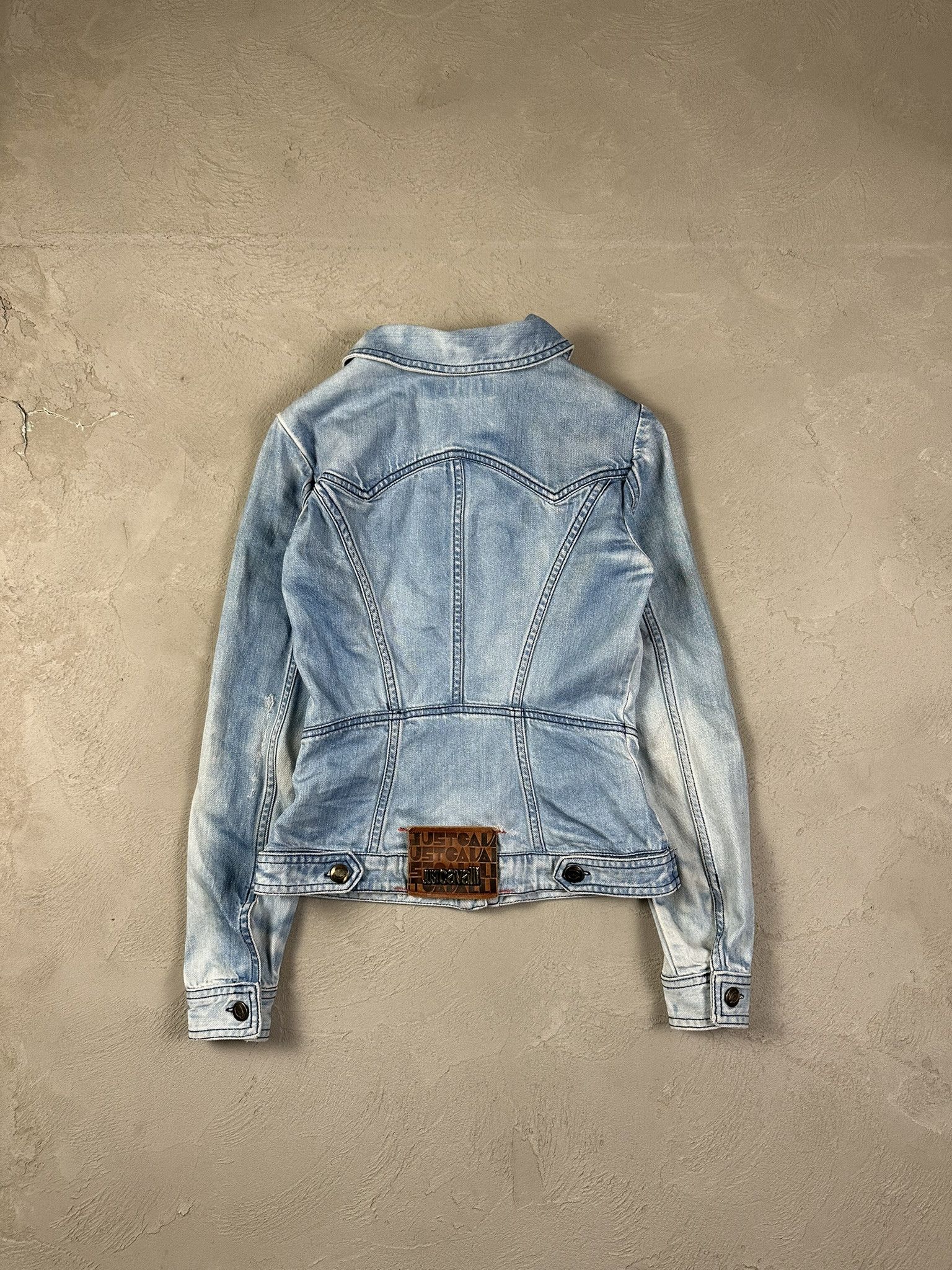Just Cavalli 2000s Roberto Cavalli Denim Faded Jacket Y2k Size XS / US 0-2 / IT 36-38 - 9 Thumbnail