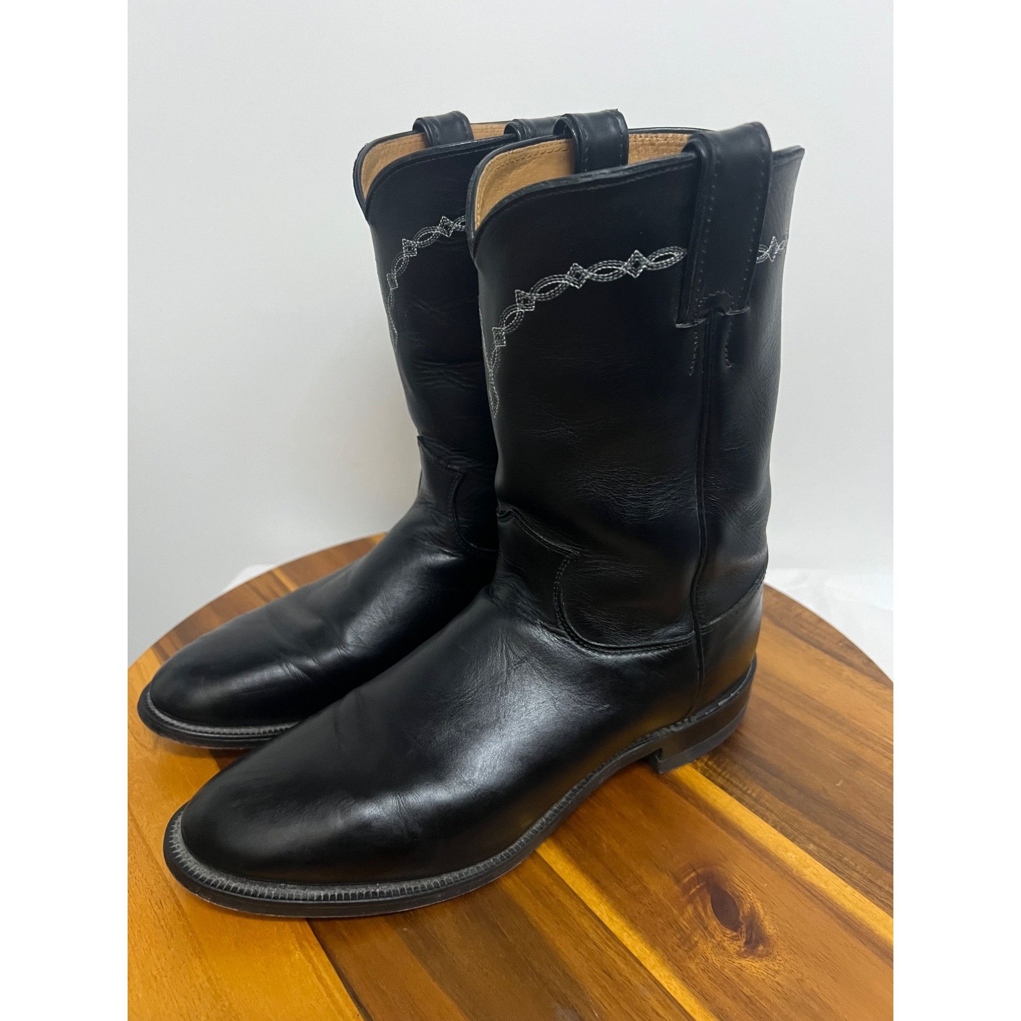 Justin Brock Roper Mens Western Cowboy Boots US 9.5 Black Le