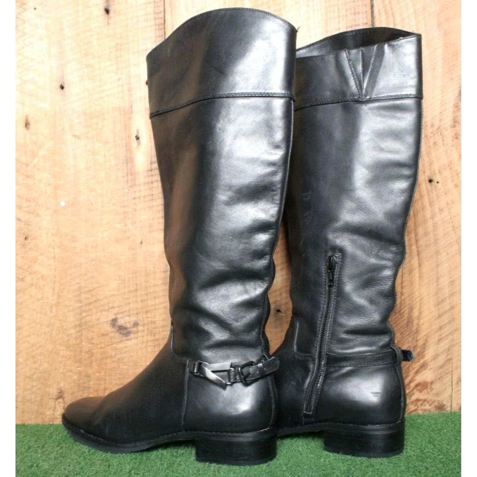Vintage VINTAGE Victor Alfaro Rosette Black Leather 16" Tall Knee High Boots EUR 37 US 7 B Women's Riding Boot Size US 7 / IT 37 - 3 Thumbnail