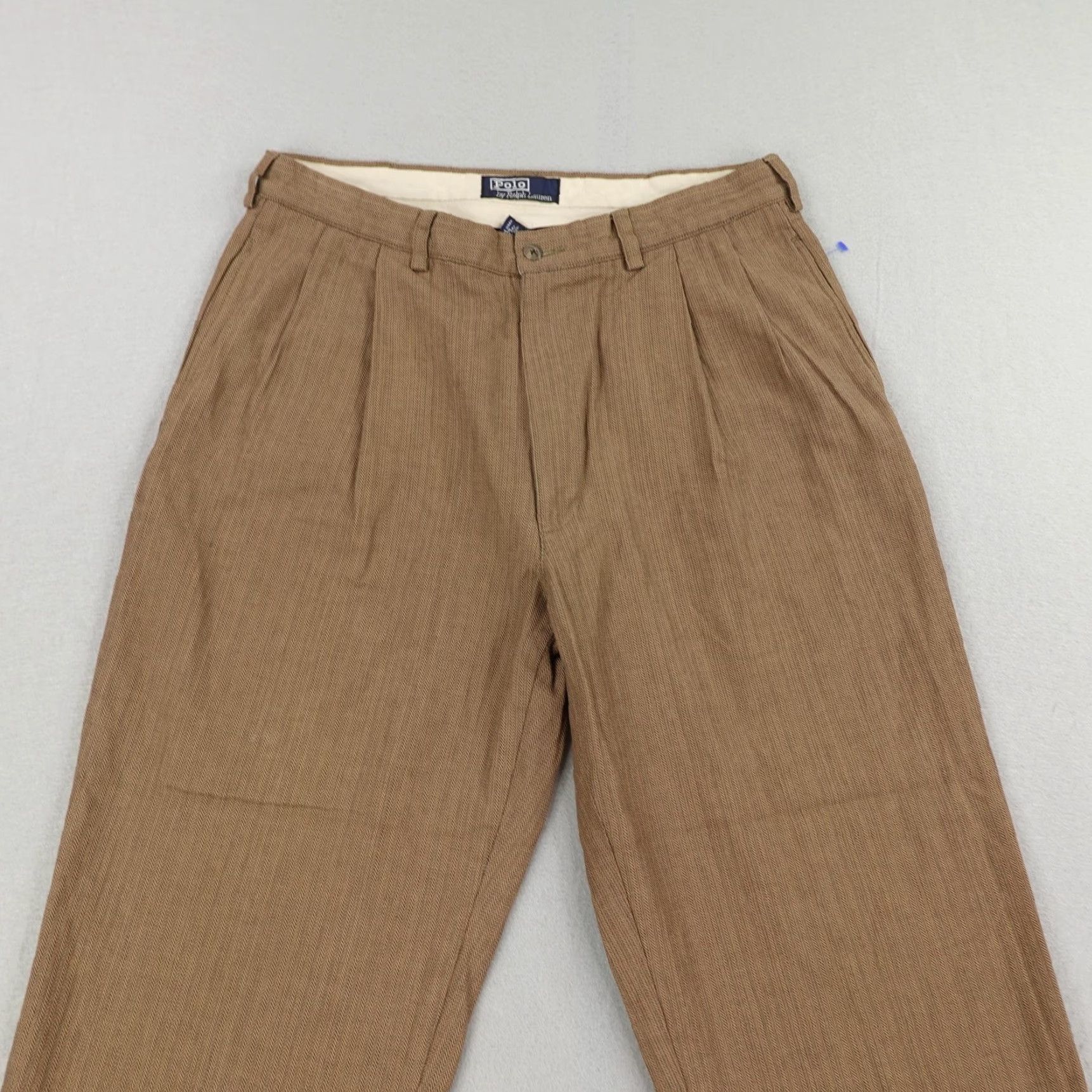 Polo Ralph Lauren VINTAGE Polo Ralph Lauren Pants Mens 35x34 Dress Pants Brown Herringbone Pleated Straight Leg Formal Casual Size US S / EU 44-46 / 1 - 2 Thumbnail