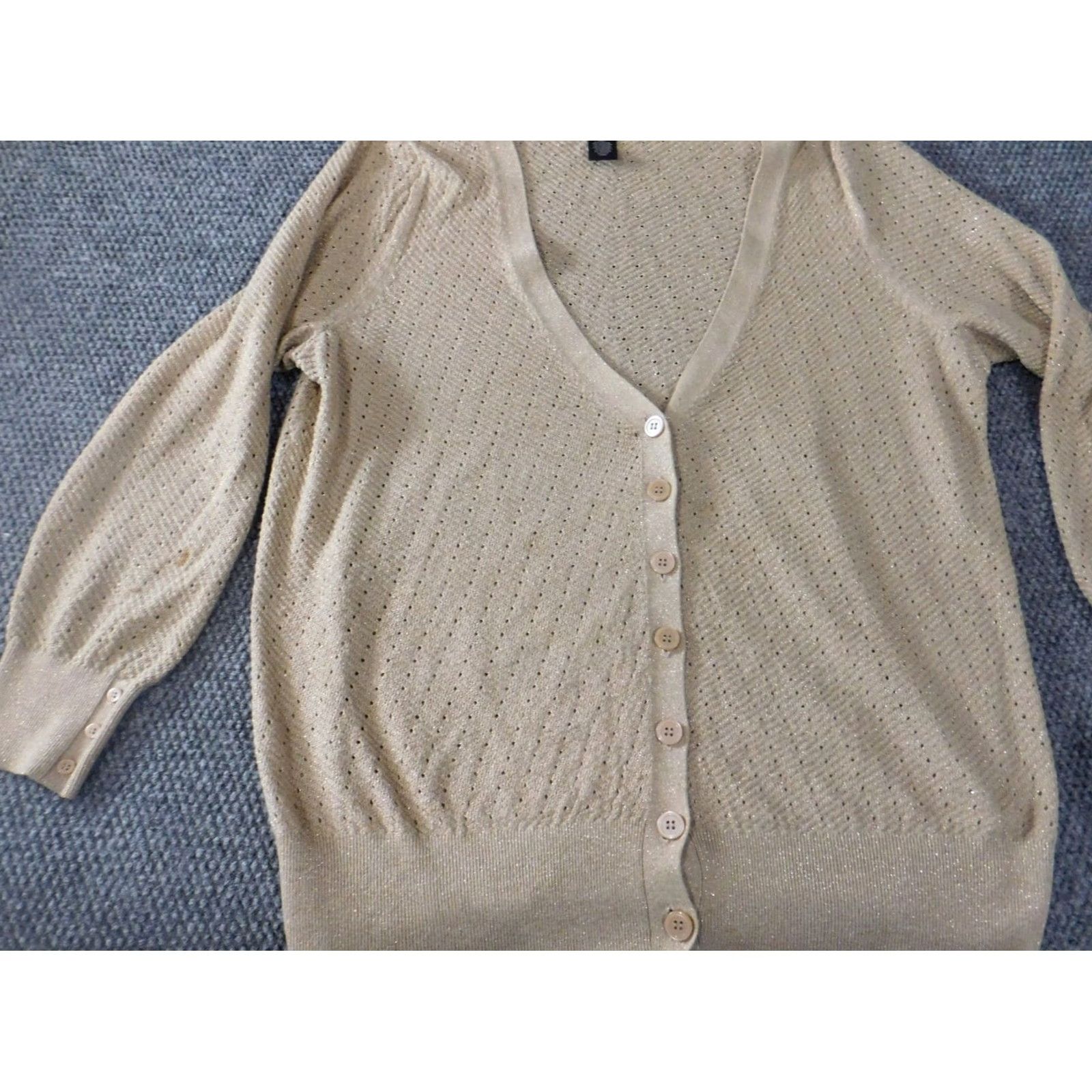Vintage Lane Bryant Womens Cardigan Sweater 18 Plus Beige Cable-Knit Long Sleeve Crew Neck Button Stretch Size XXL / US 16-18 / IT 52-54 - 3 Thumbnail
