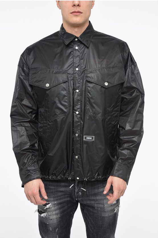 image of Dsquared2 Nylon Overshirt With Drawstring in Black, Men's (Size Small)