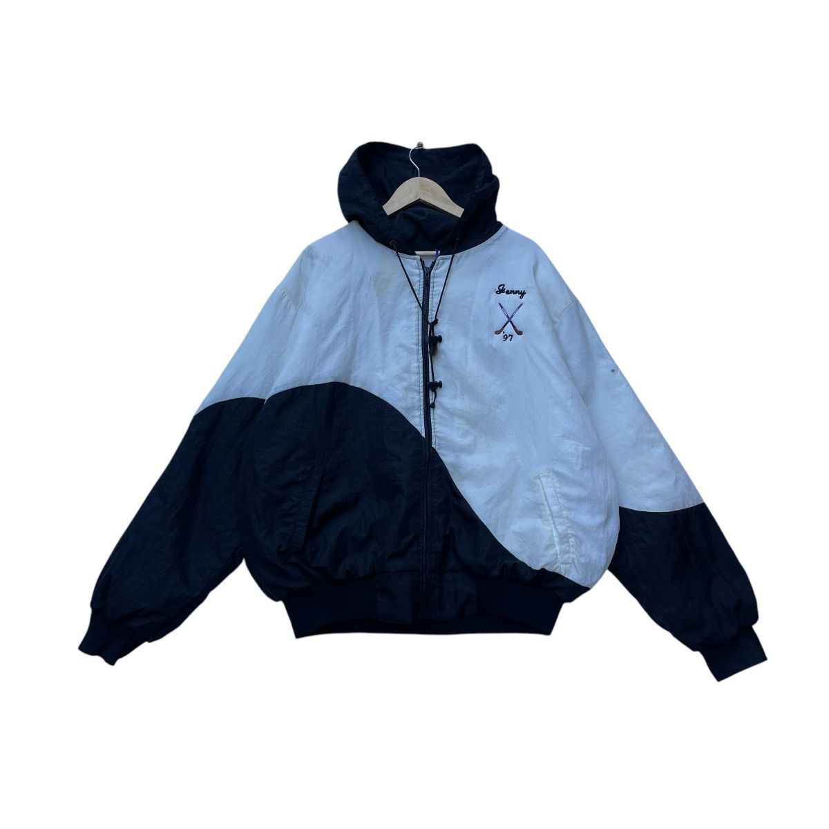NHL × Rennoc 💥Vintage Renoc Bomber Asymmetrical Hooded Hockey Jacket Size US XL / EU 56 / 4 - 2 Thumbnail