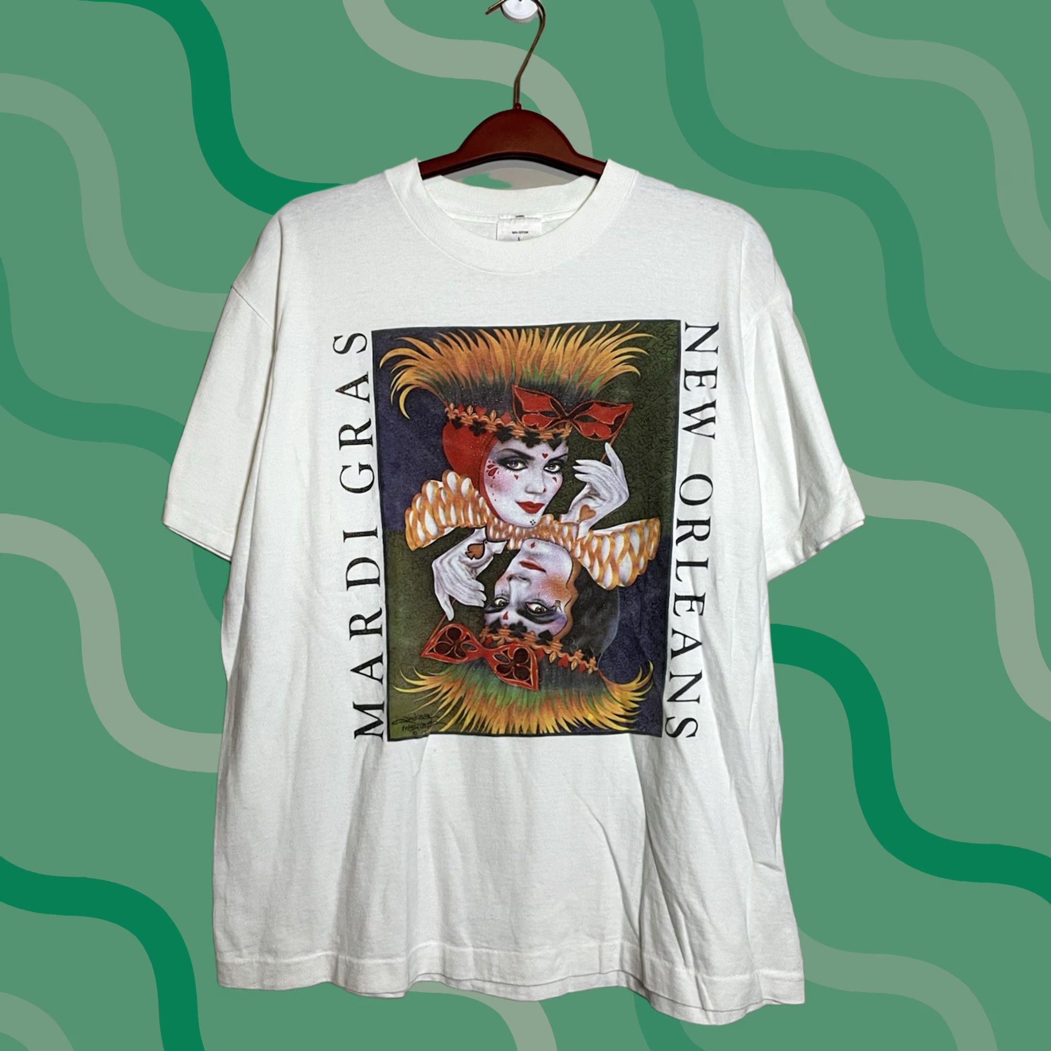 TEE JAYS VINTAGE Tee Jays T-Shirt White Mardi Gras New Orleans Graphic Print Short Sleeve Regular Size US L / EU 52-54 / 3 - 1 Thumbnail