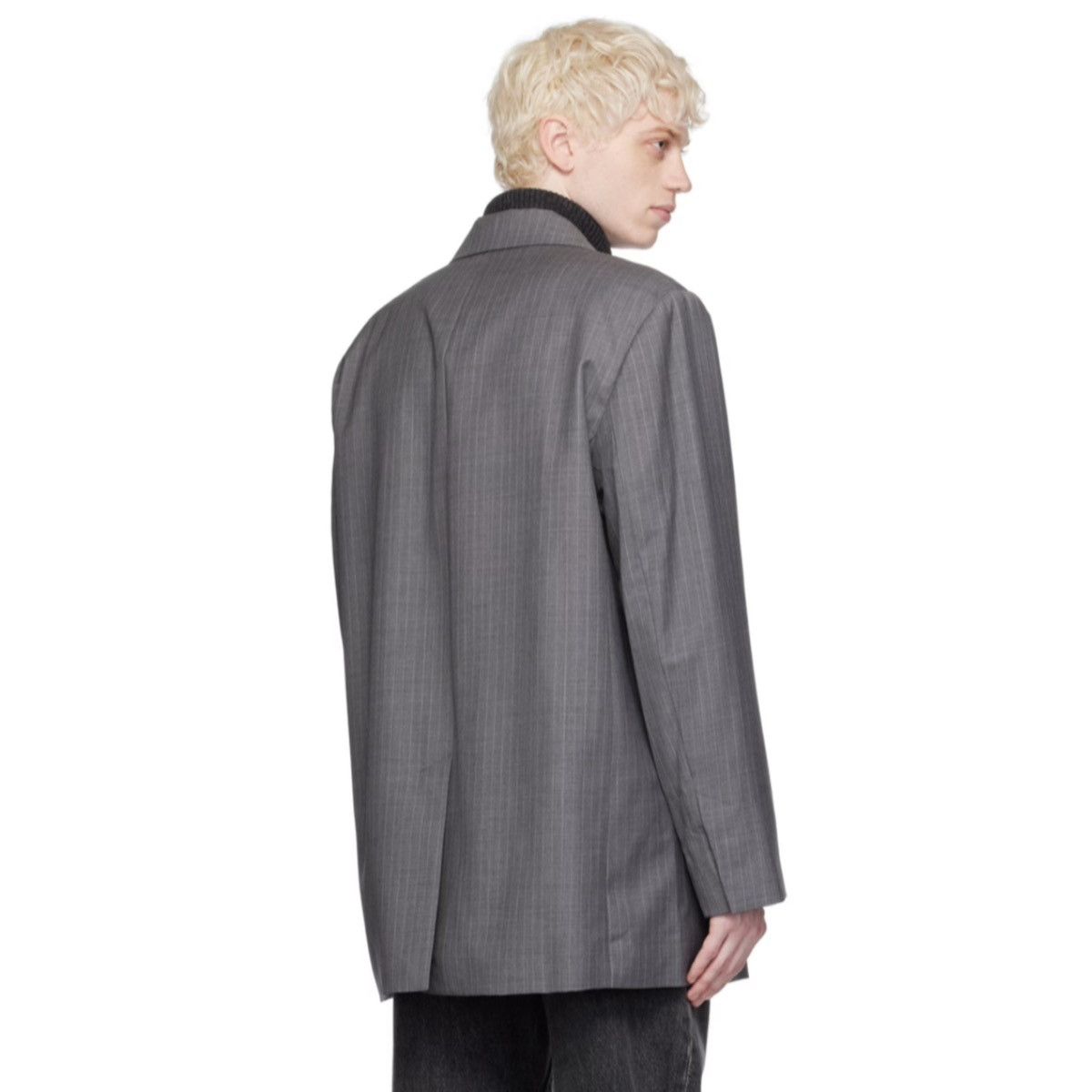 Helmut Lang HELMUT LANG OVERSIZED GRAY PINSTRIPES BLAZER Size 44L - 2 Thumbnail