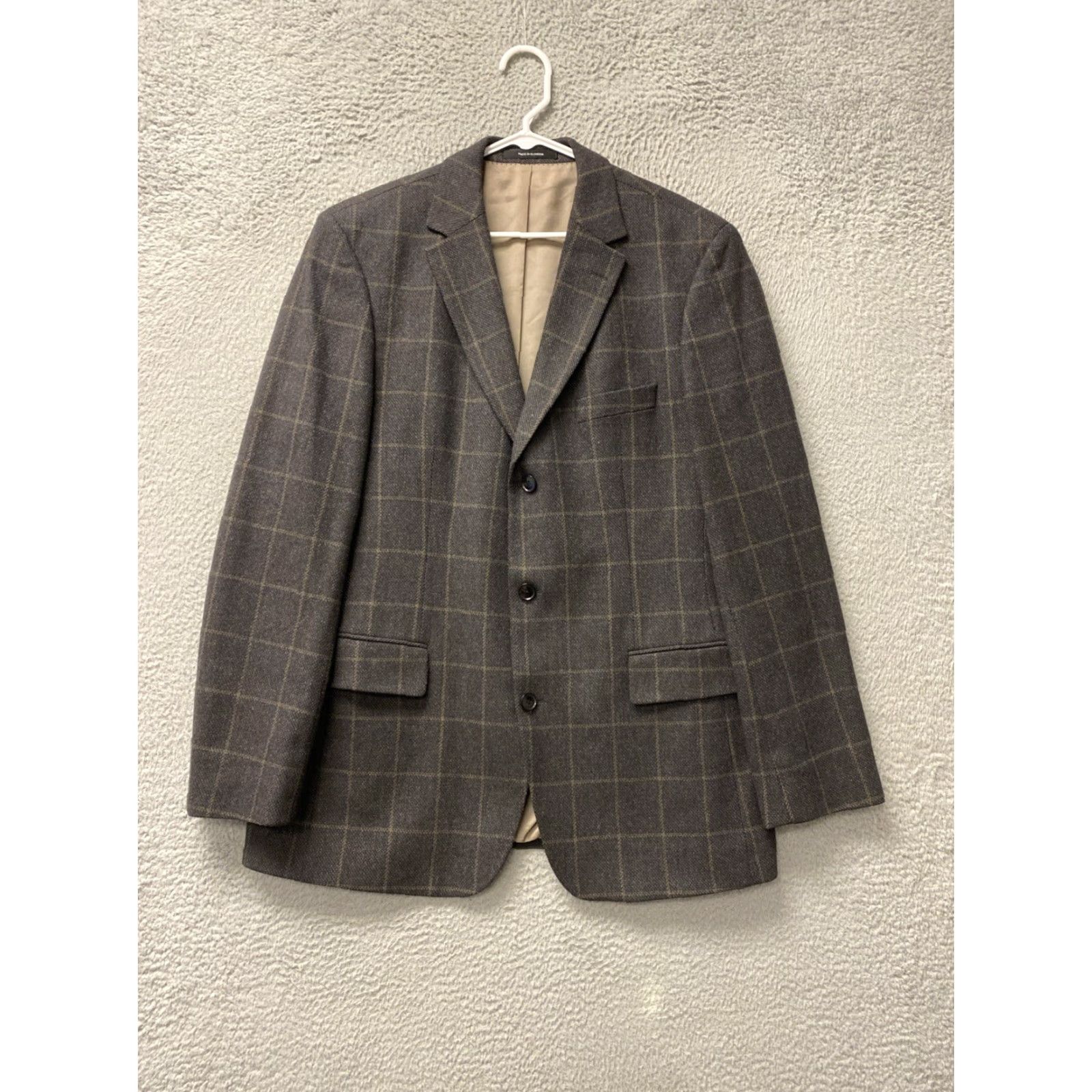 Hugo Boss Hugo Boss Blazer Mens 42L Brown Tweed Three-Button Sport Coat Check Regular Fit Double-Vented Size 42L - 2 Thumbnail