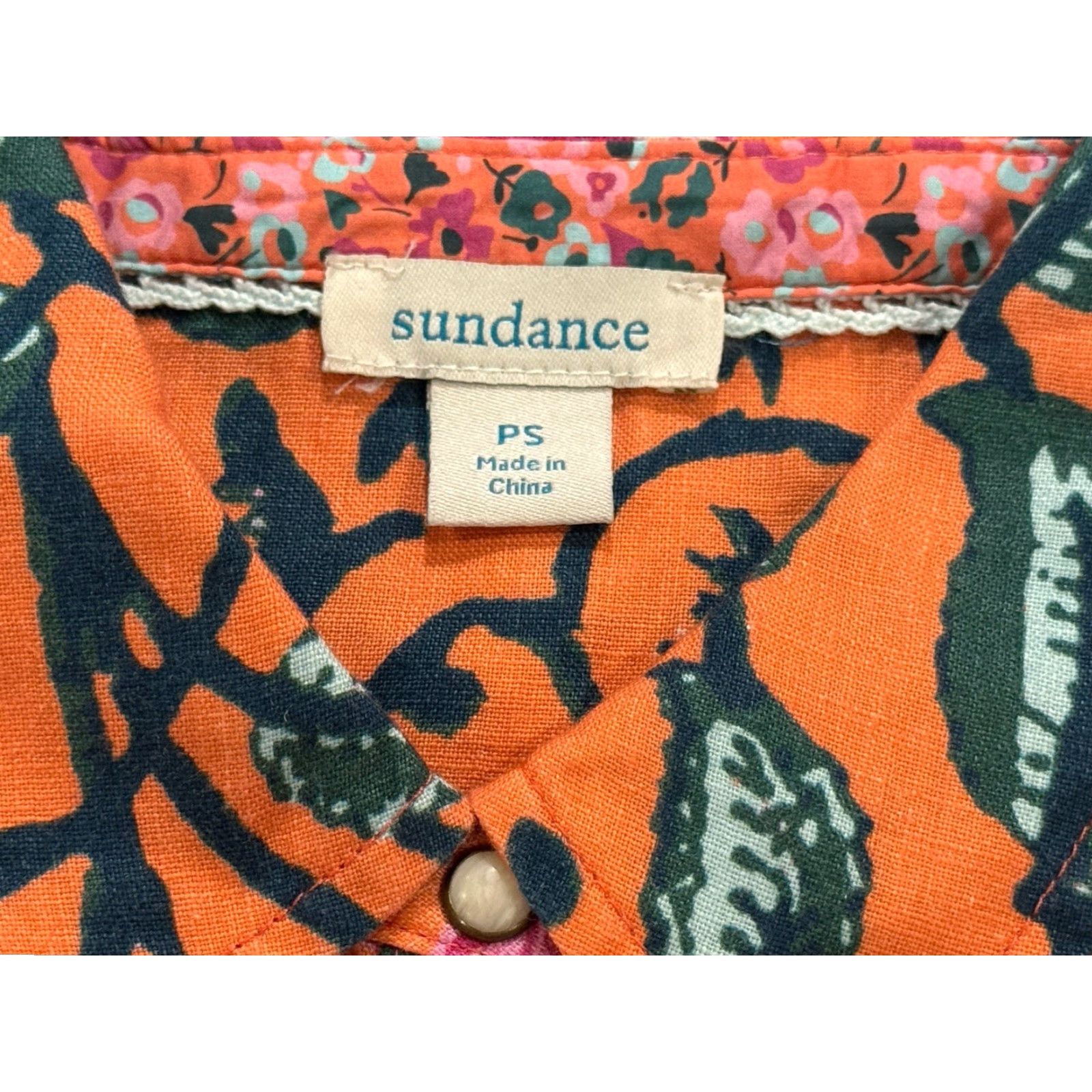 Vintage Sundance Willow Linen Floral Pearl Snap Front L/S Shirt PS Orange Womens Size S / US 4 / IT 40 - 6 Thumbnail