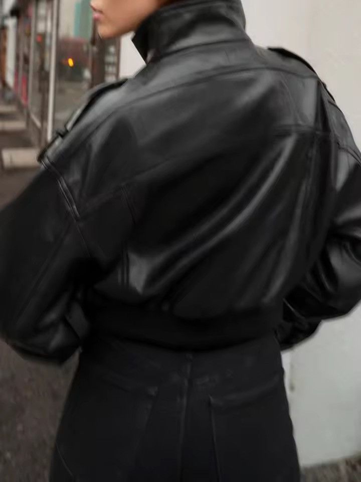 Japanese Brand Cropped PU Leather Bomber Jacket Size M / US 6-8 / IT 42-44 - 3 Thumbnail