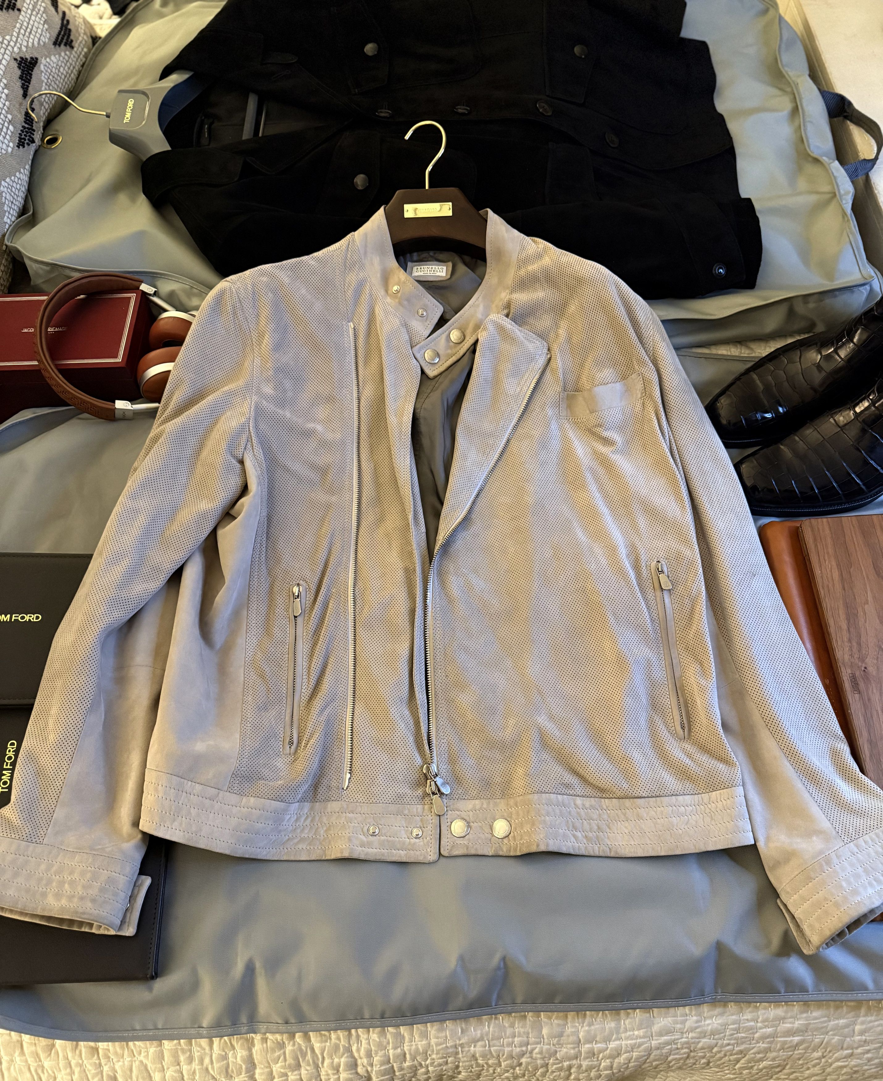 Brunello Cucinelli Effortless Cool $8,400 CUCINELLI Suede Leather Biker Jacket Size US XL / EU 56 / 4 - 2 Thumbnail
