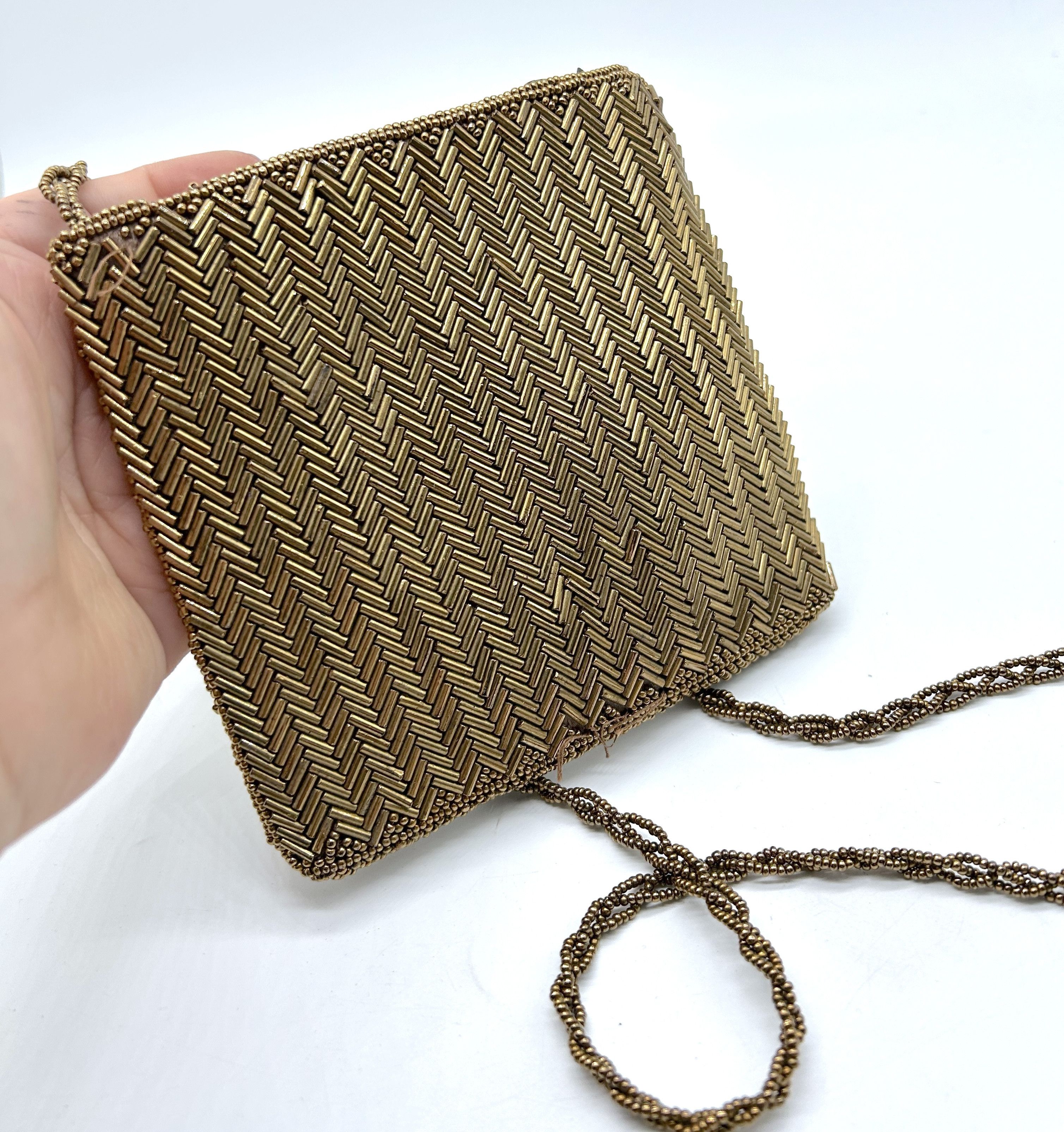 Vintage Bronze Beaded Satin Lined Bag Size ONE SIZE - 5 Thumbnail