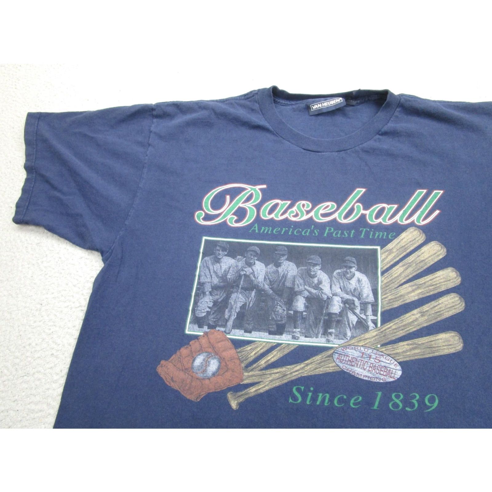 Van Heusen VINTAGE Van Heusen Shirt Mens XL Blue Baseball America's Past Time Graphic Tee Shirt Size US XL / EU 56 / 4 - 2 Thumbnail