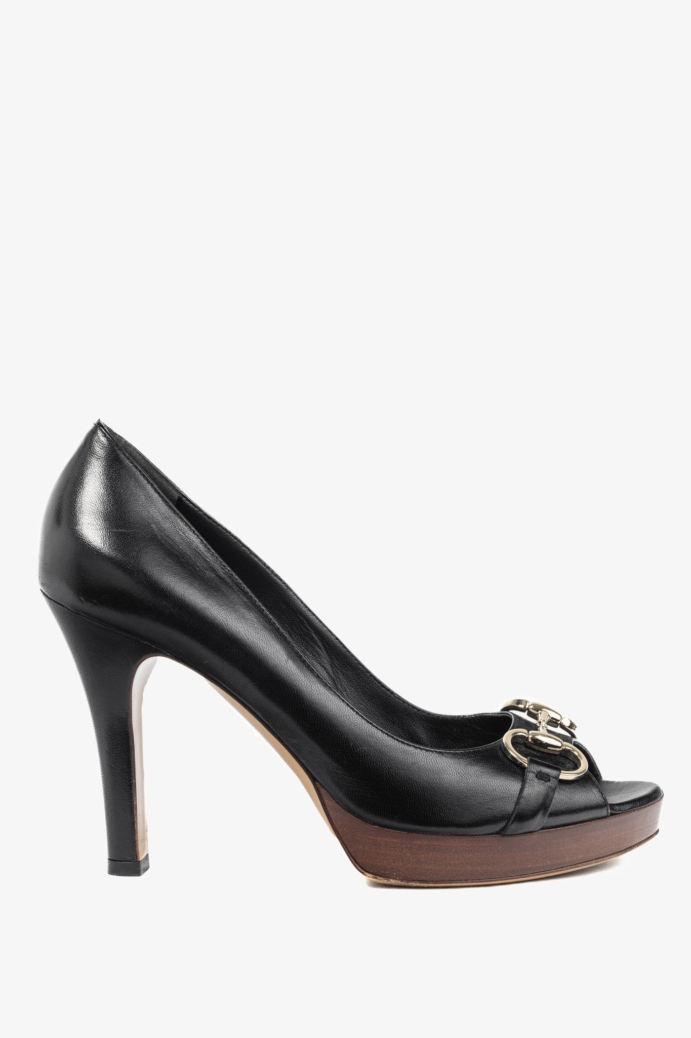 Gucci Gucci Black Leather Horsebit Peep-Toe Platform Pumps Size US 8.5 / IT 38.5 - 1 Thumbnail