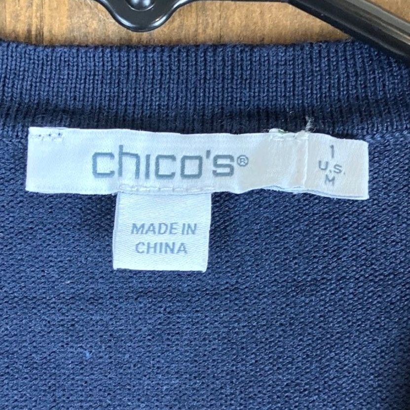 Vintage Chicos Sweater Women Navy Soutache Embroidered Open Front 3/4 Sleeve M Cardigan Knit Lightweight All Seasons Casual Formal Workwear Size M / US 6-8 / IT 42-44 - 6 Thumbnail