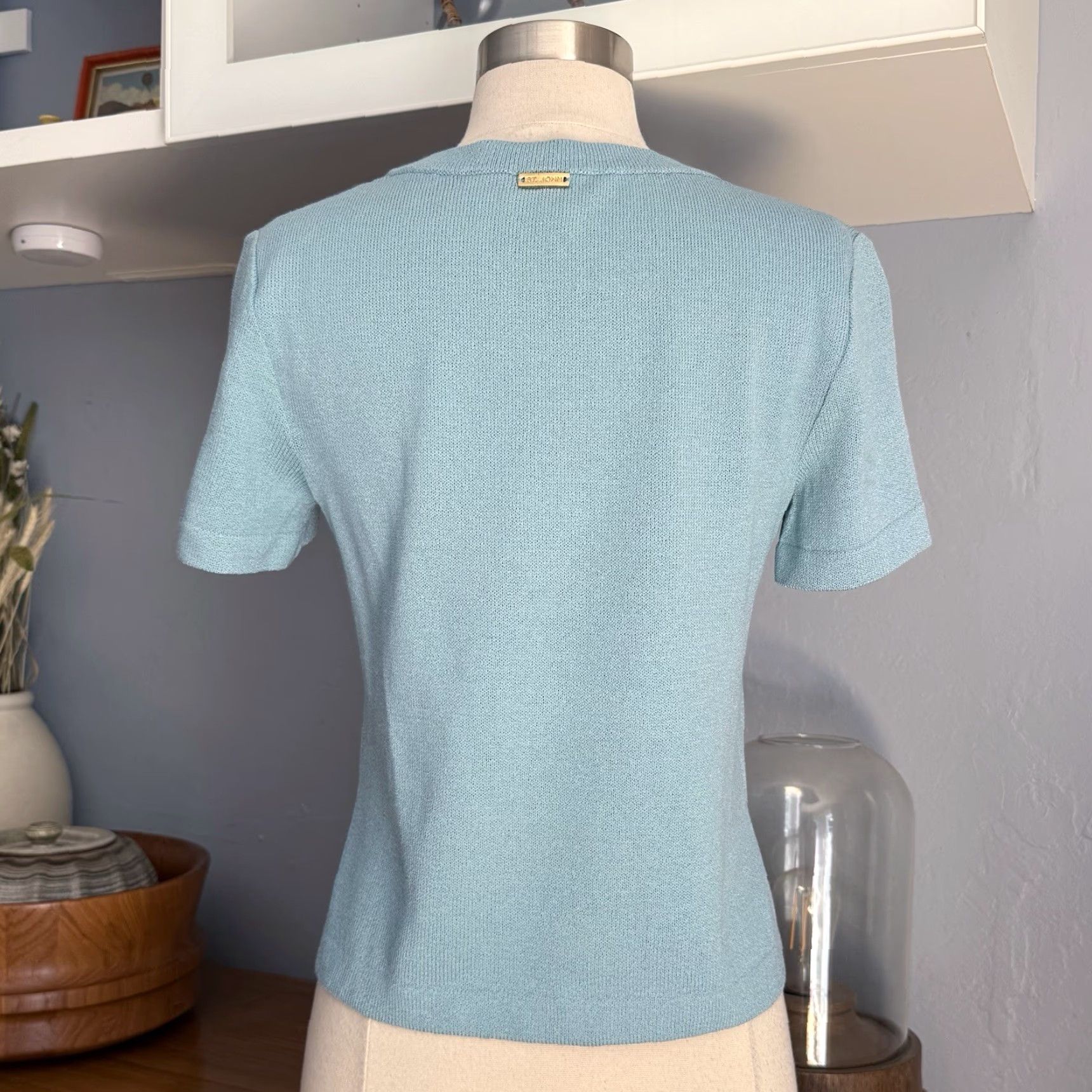 St. John VINTAGE St. John Sport Wool Scoop Neck Sweater Top Blue PS Short Sleeve Women Pullover Shirt Size S / US 4 / IT 40 - 3 Thumbnail
