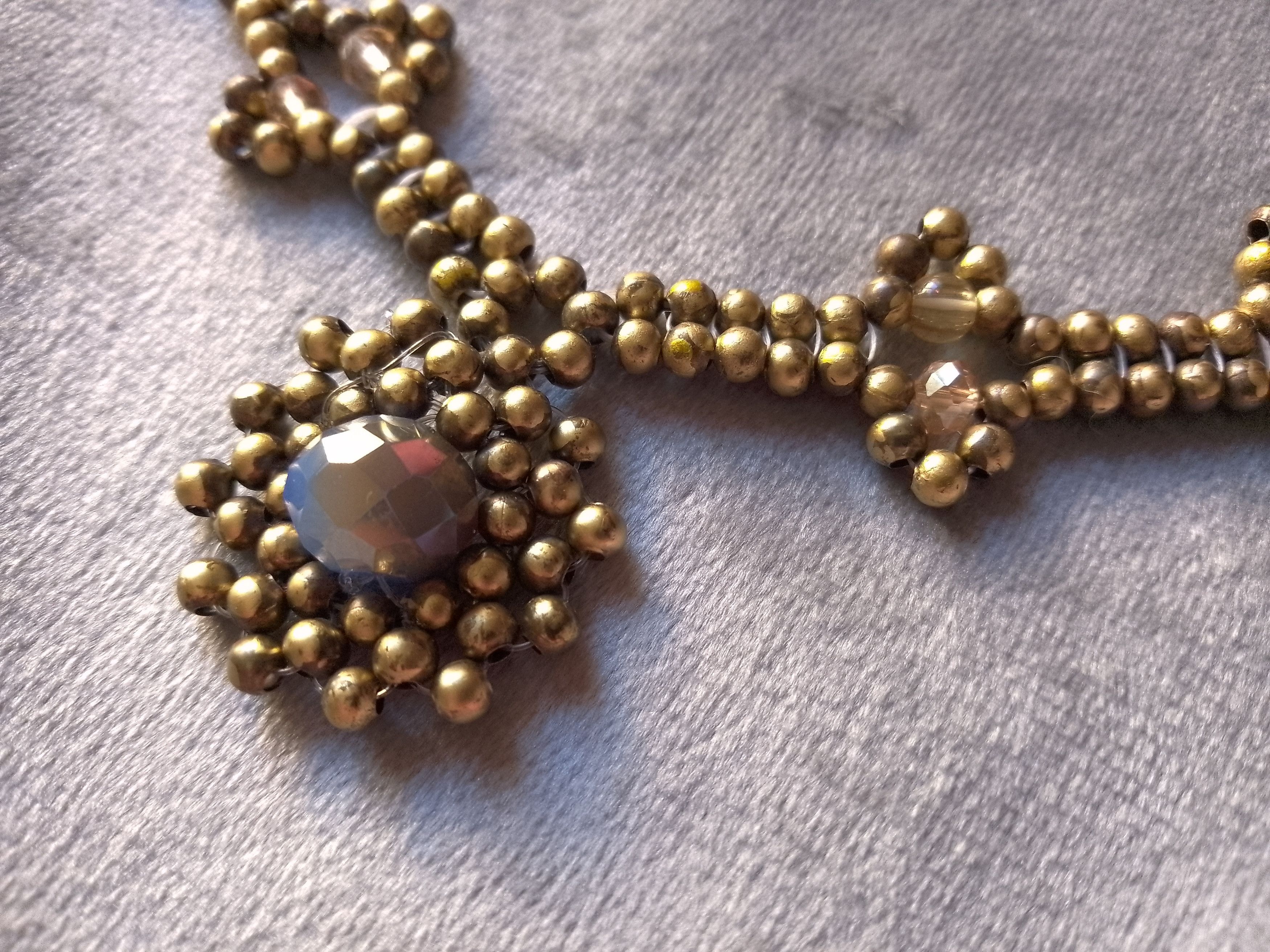Handmade Necklace Vintage Brass Blue Crystal Pendant Elegant Pattern Size ONE SIZE - 10 Thumbnail