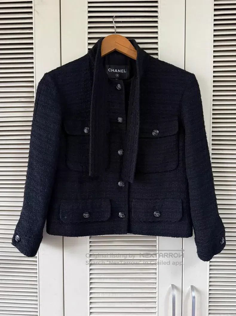 Chanel Chanel Black streamer thick-flowered short coat Size XXS / US 00 / IT 34 - 1 Thumbnail