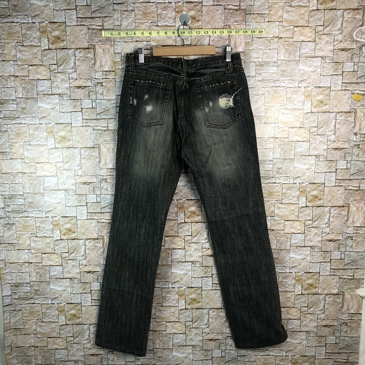 Schlussel Schlussel Black Distressed ripped Denim Pants #A1045 Size US 31 - 15 Thumbnail