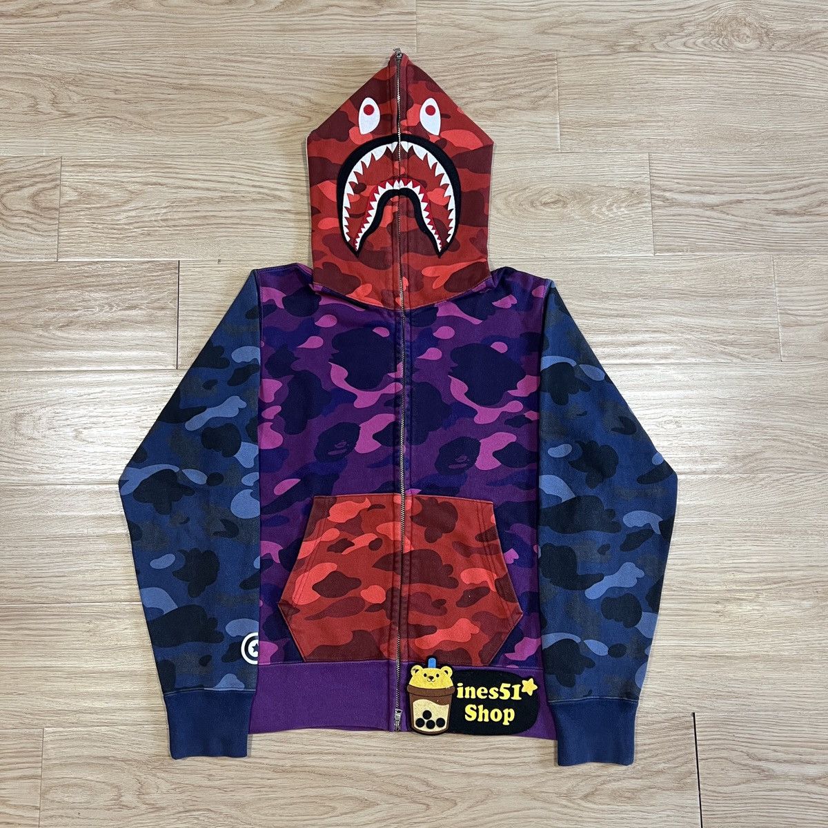 image of Bape Color Camo Crazy Shark Full Zip Hoodie, Men's (Size Small)