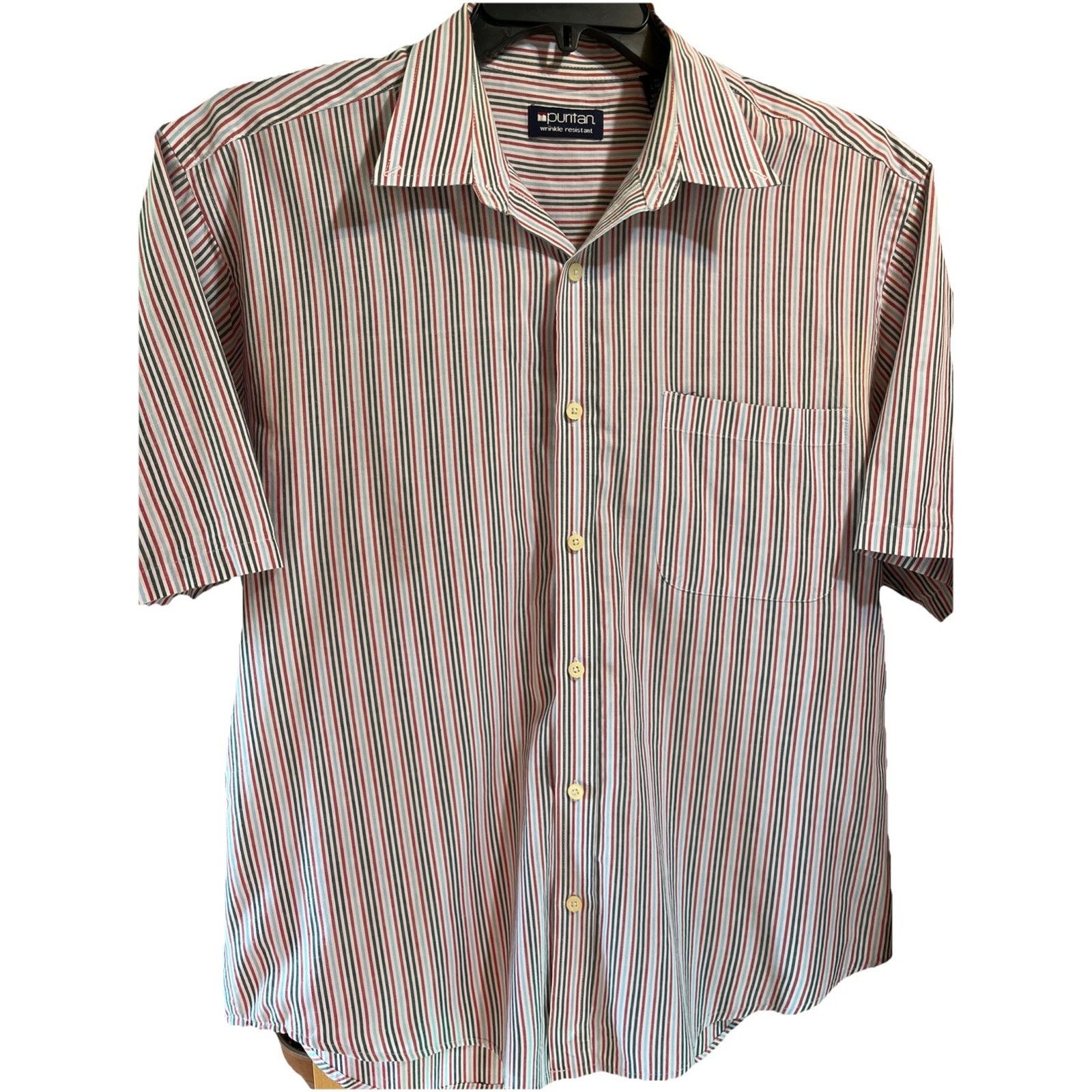 Puritan Puritan VTG men’s L White Red Blue Striped Cotton Poly shirt Size US L / EU 52-54 / 3 - 1 Thumbnail