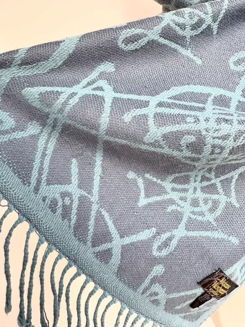 Vivienne Westwood Vivienne Westwood Blue Two-Tone Embroidered Saturn Scarf Size ONE SIZE - 5 Thumbnail
