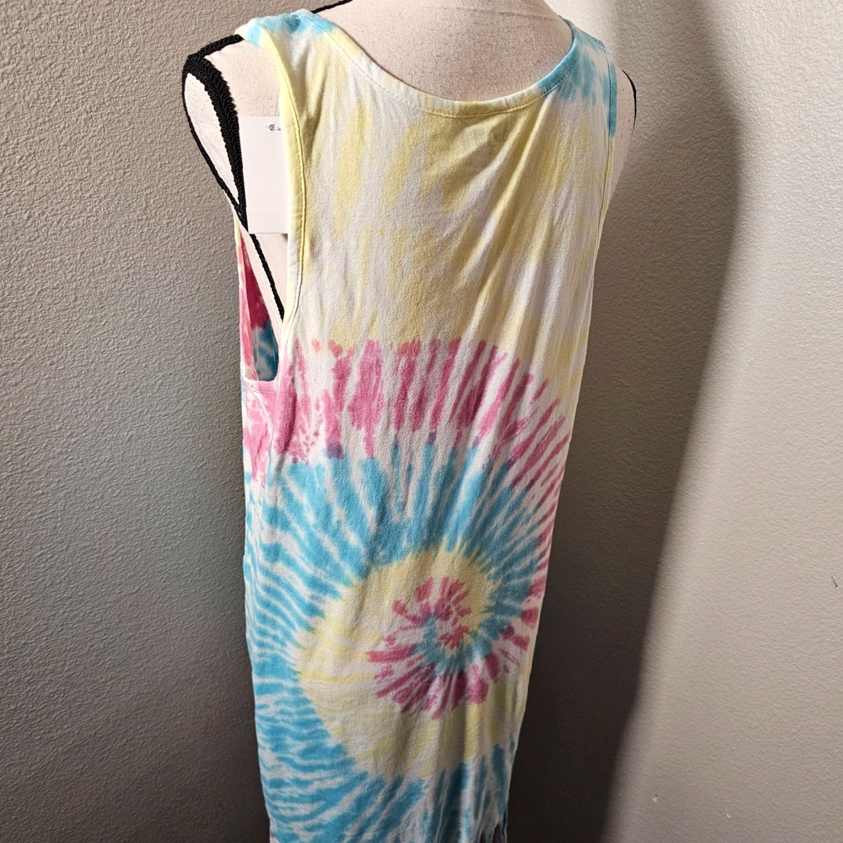 Vintage VINTAGE On Edge Neon Yellow Tie-Dye Tank Dress Size L Fringe Casual Outdoor Womens Size L / US 10 / IT 46 - 3 Thumbnail