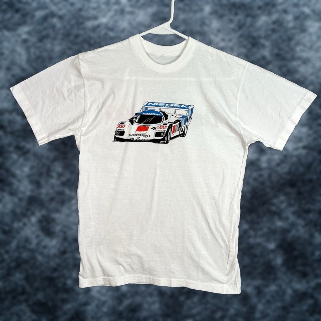 Vintage VINTAGE 1990s Porsche 962 Nisseki Dashracer T Shirt Adult Medium White Mens Sportswear Graphic Tee Size US M / EU 48-50 / 2 - 1 Thumbnail