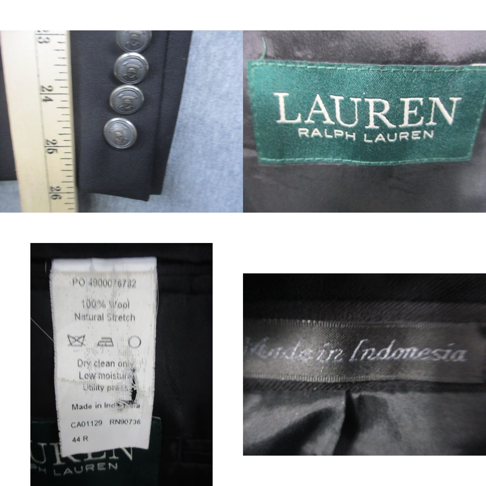 Ralph Lauren Lauren Ralph Lauren Blazer Mens 44R Black Wool 2 Button Single-Breasted Coat Jacket Suit Jacket Office Wear Size 44R - 8 Thumbnail