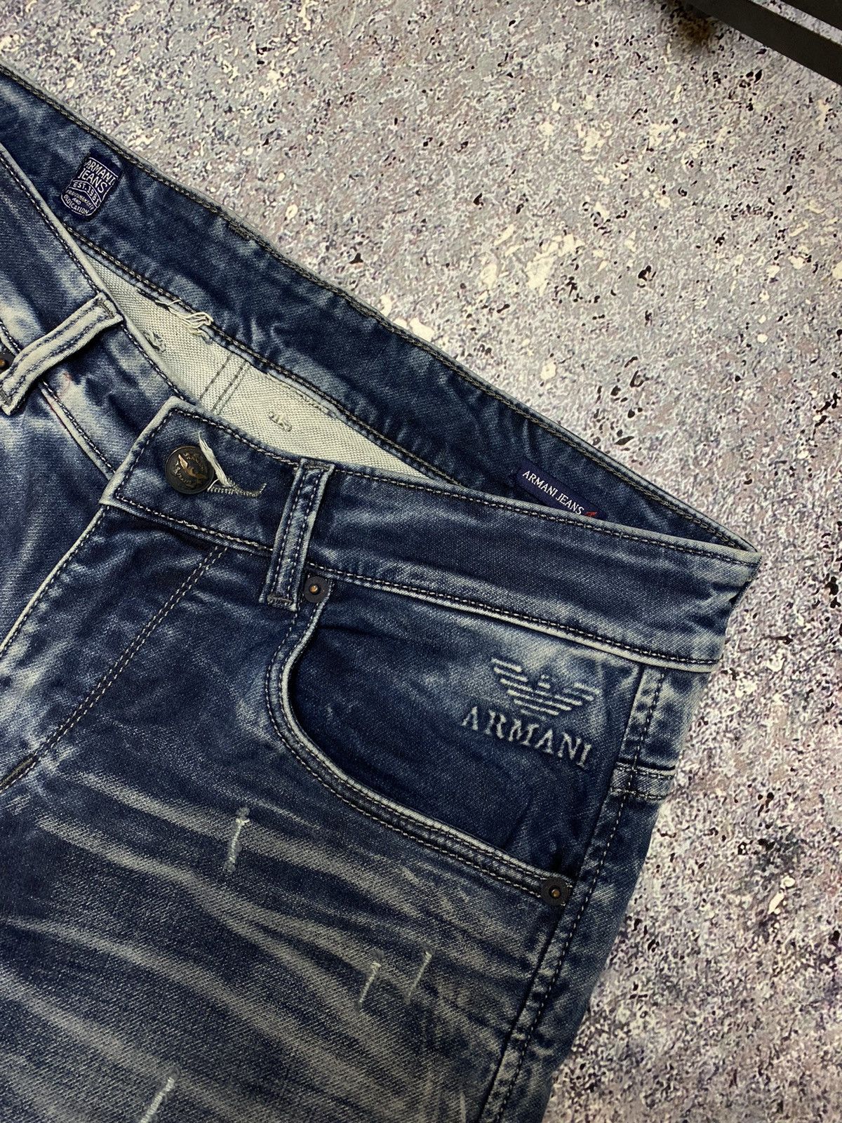 Armani × Vintage 💥VINTAGE ARMANI DISTRESSED WASHED Y2K JEANS Size US 34 / EU 50 - 14 Thumbnail