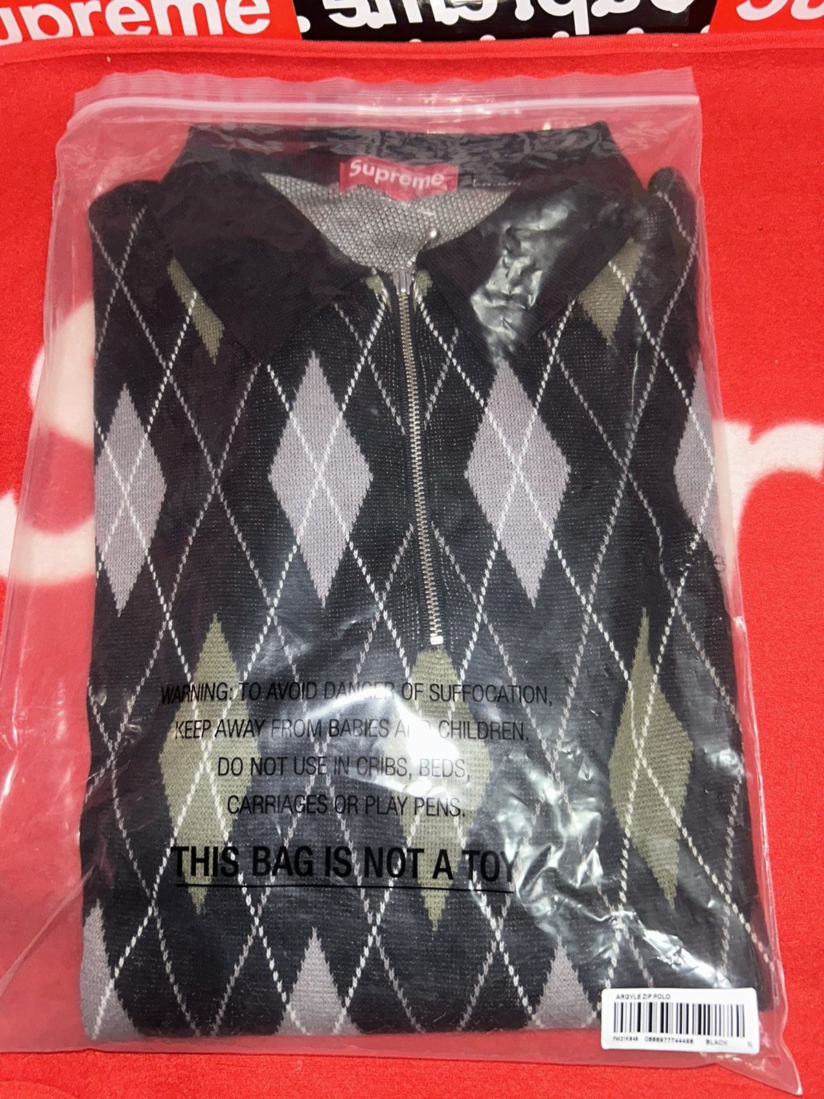 Supreme Supreme Argyle Zip Polo Black FW21 BRAND NEW size XL | Grailed