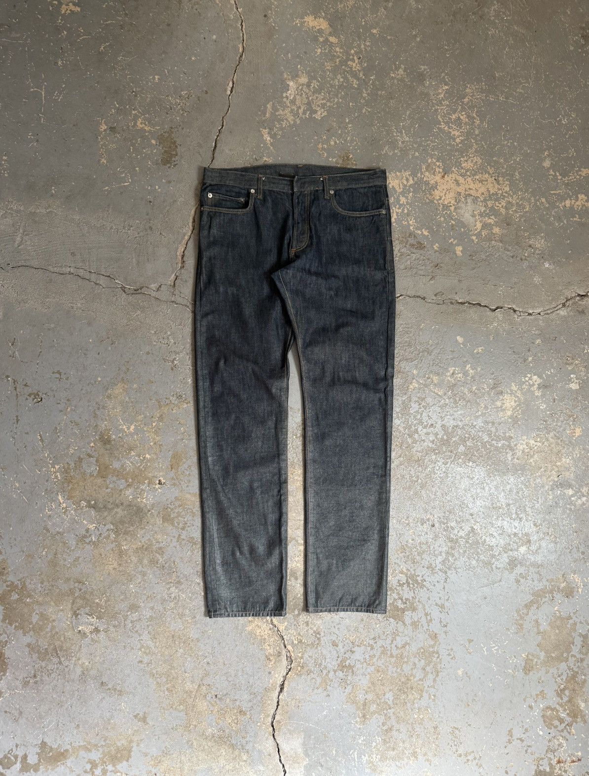 Dior × Hedi Slimane AW07 “Navigate” Green Waxed Jeans Size US 33 - 1 Thumbnail