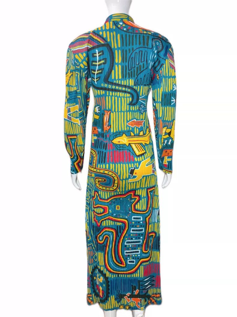 Issey Miyake Issey Miyake size:3 Blue and green pleated dress Size XS / US 0-2 / IT 36-38 - 2 Thumbnail