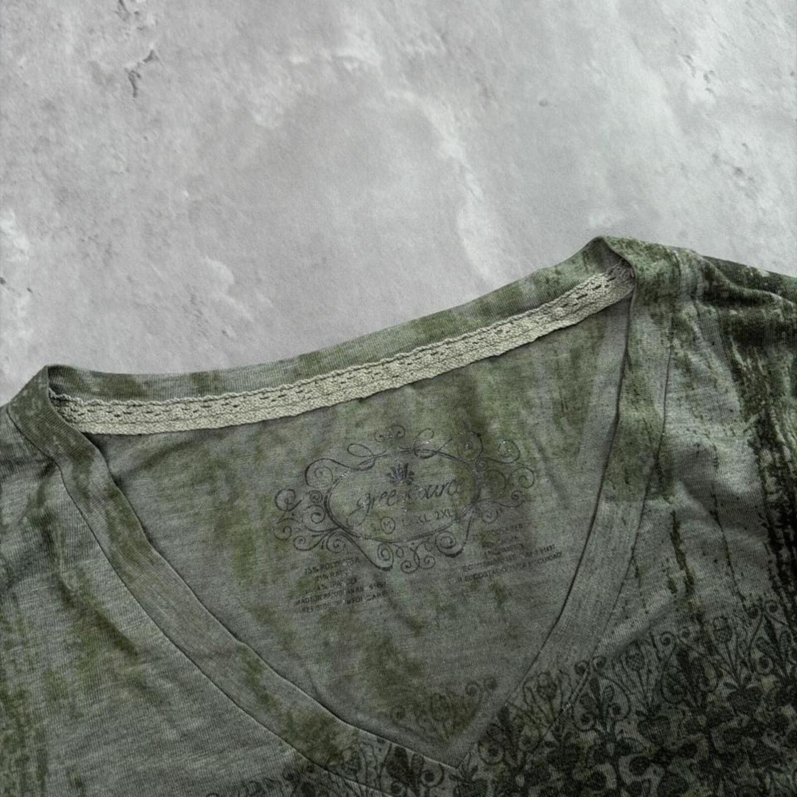 Other Y2K Green Source Grunge Gothic Embellished Long Sleeve Shirt Size M / US 6-8 / IT 42-44 - 6 Thumbnail