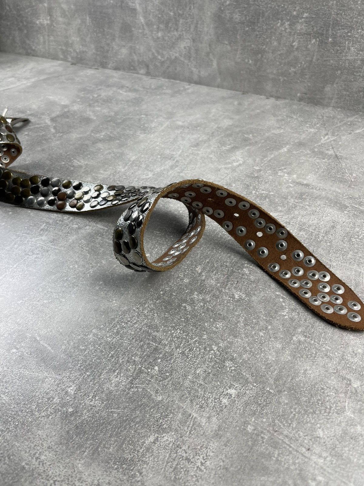 Japanese Brand × Vintage Vintage Silver Avant Garde Leather Dot Rhinestones Belt Size ONE SIZE - 2 Thumbnail