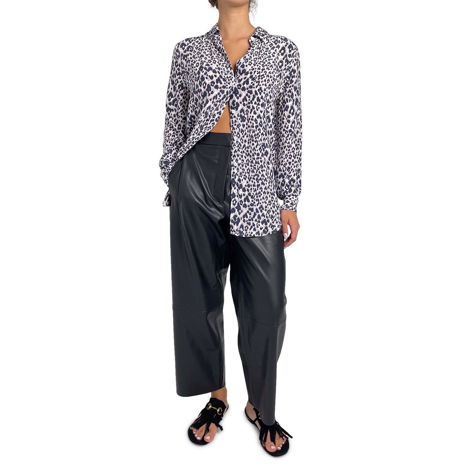 Saba Black Leather Look Pants Size 32" / US 10 / IT 46 - 1 Thumbnail