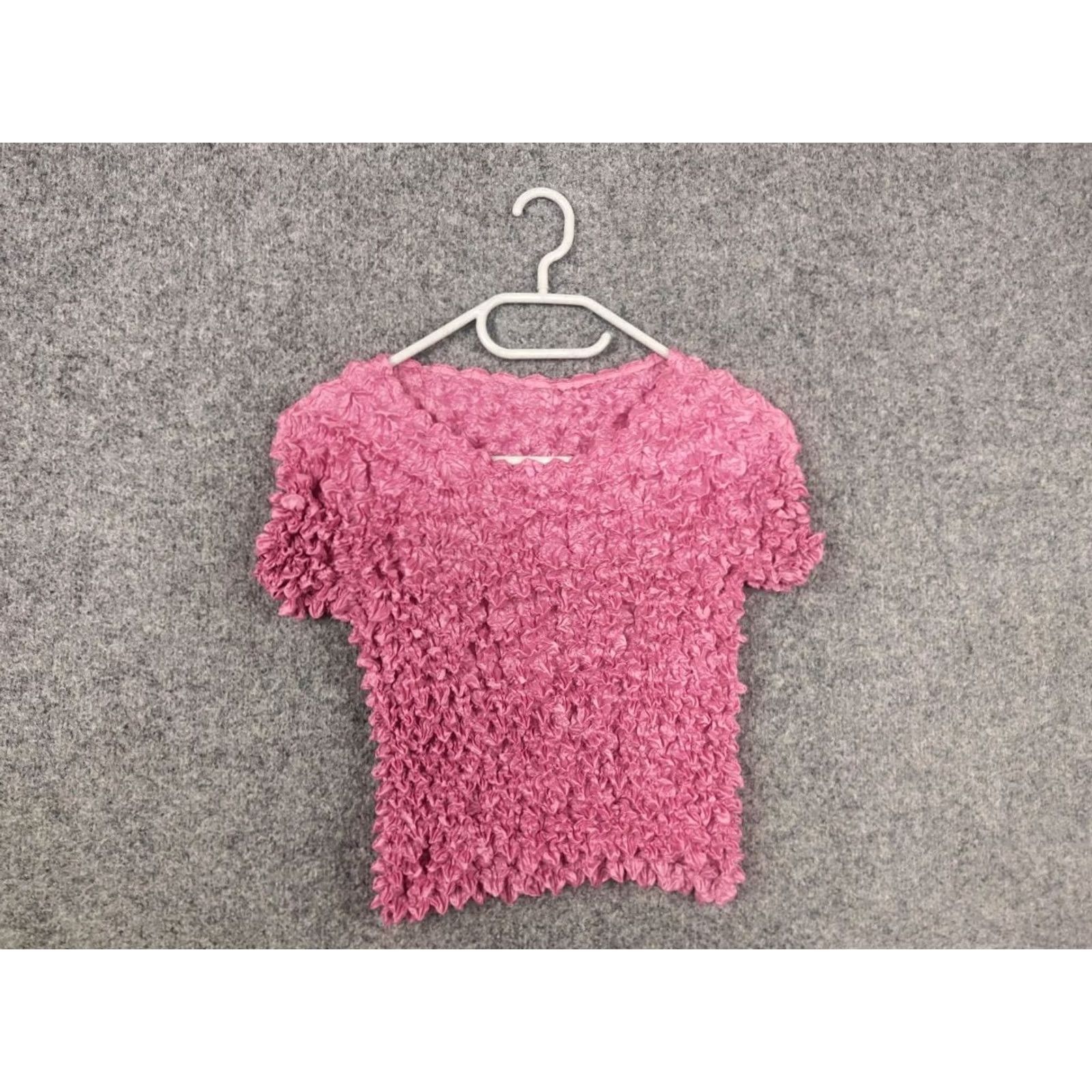 Pinko VINTAGE Issey Miyake Pink Short Sleeve Top Pleats One Size 90s Grunge Women's Shirt Size ONE SIZE - 7 Thumbnail
