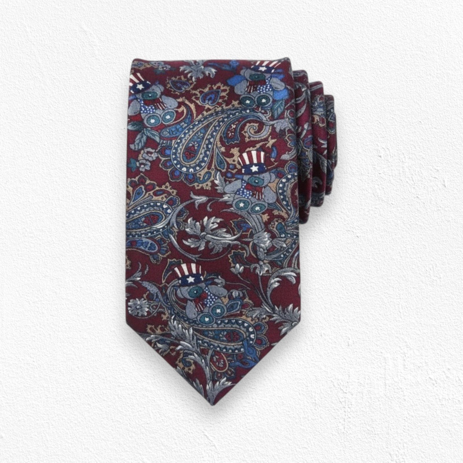 Vintage Vintage Red Paisley USA Teddy Bear Silk Tie Size ONE SIZE - 1 Thumbnail