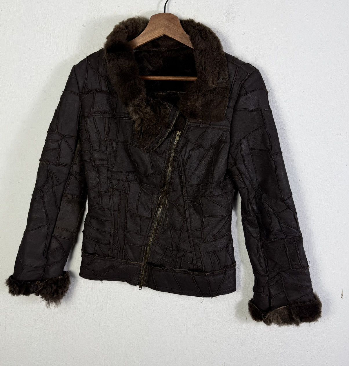 Le Grande Bleu (L.G.B.) Patchwork leather jacket asymmetrical zipper with fur trim Size XS / US 0-2 / IT 36-38 - 2 Thumbnail